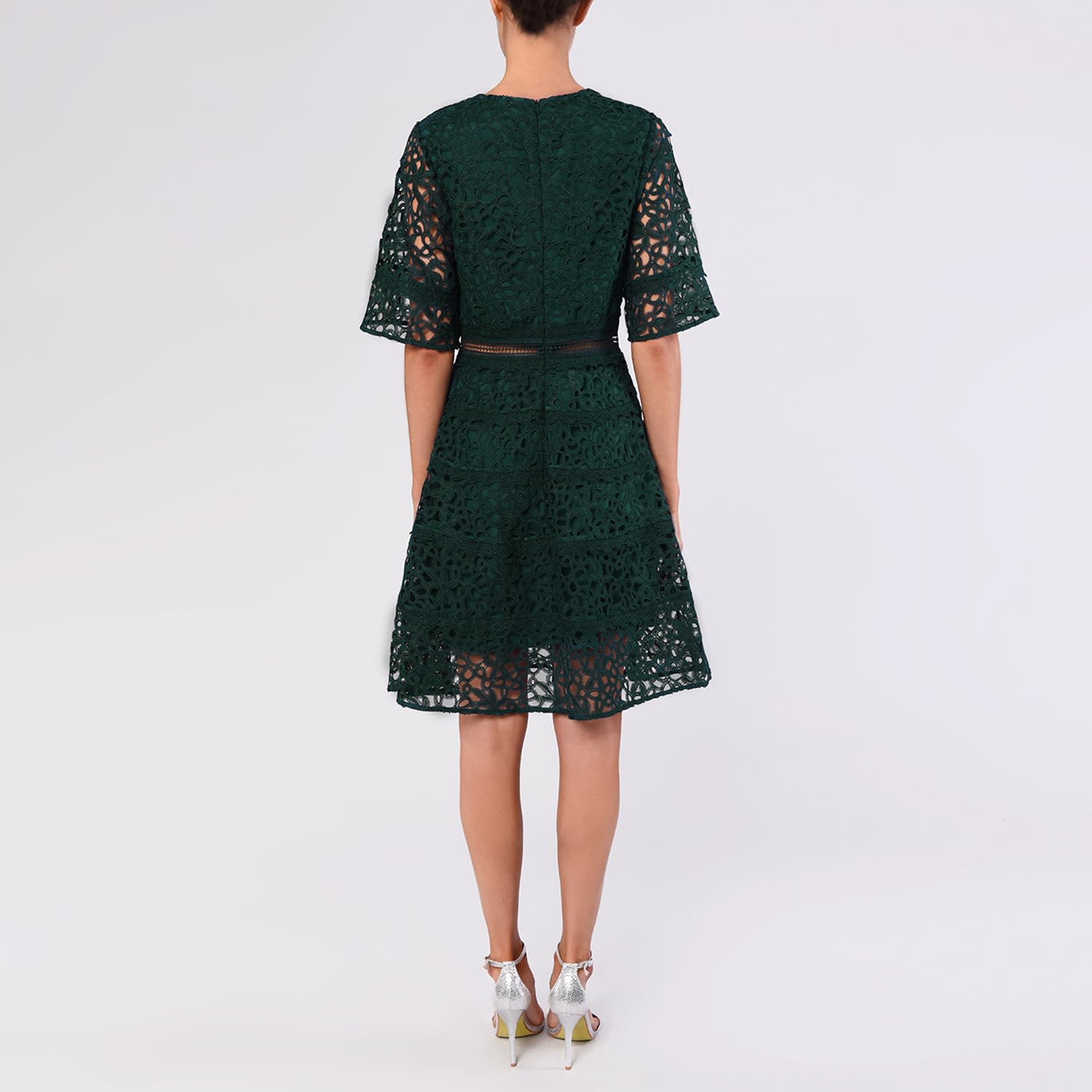 dark green lace midi dress