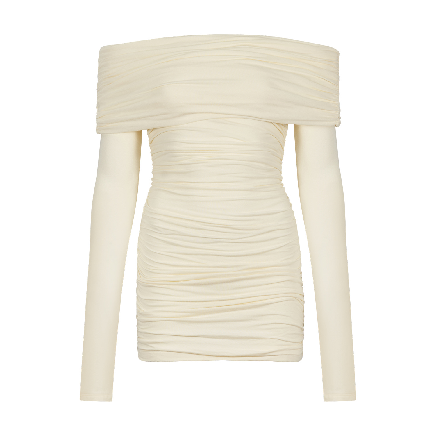 Egyptian Blue Women's Neutrals Ivory Long Sleeve Ruched Dress In White