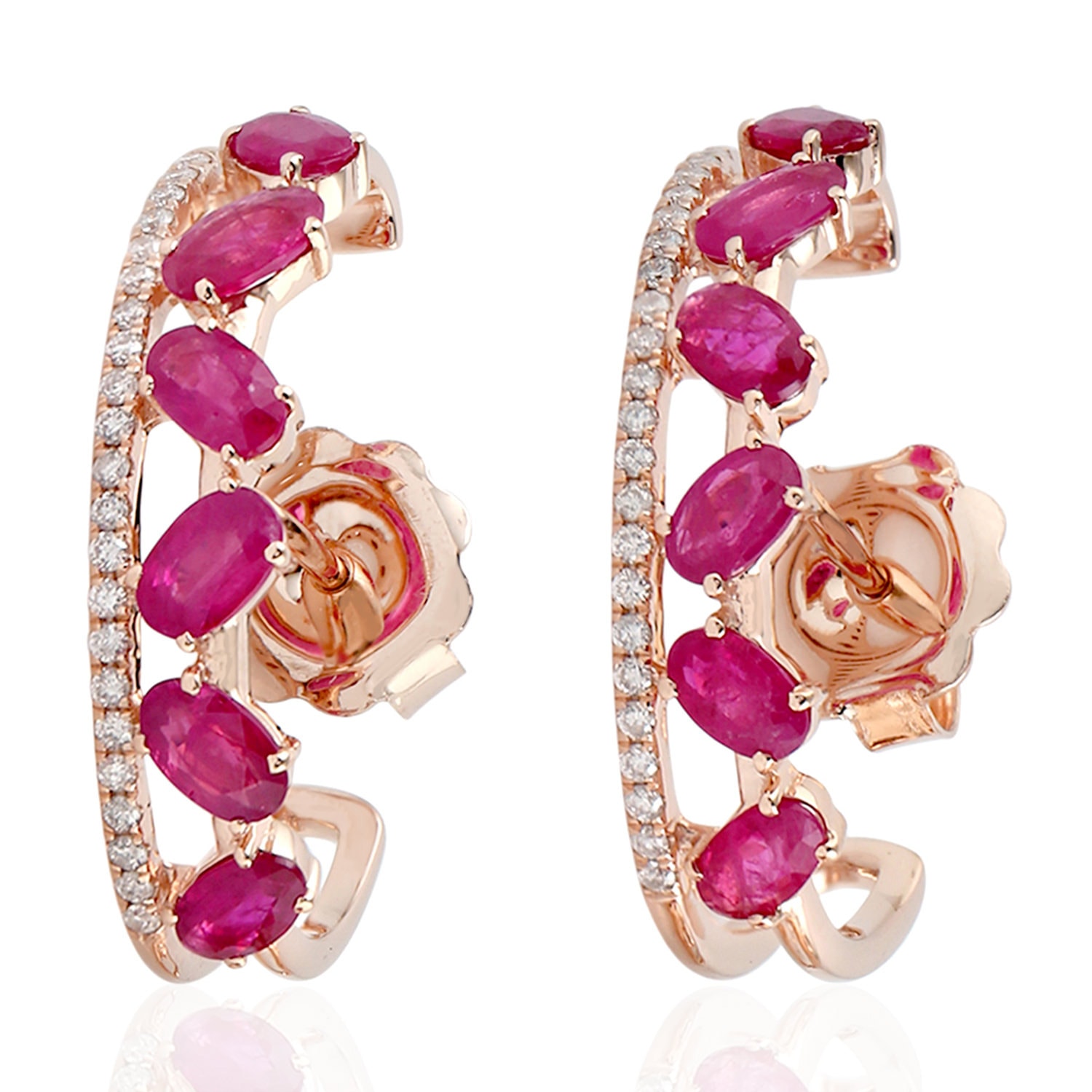 Women’s Rose Gold / Red / White Rose Gold Hoop Earring Pave Diamond Ruby Artisan