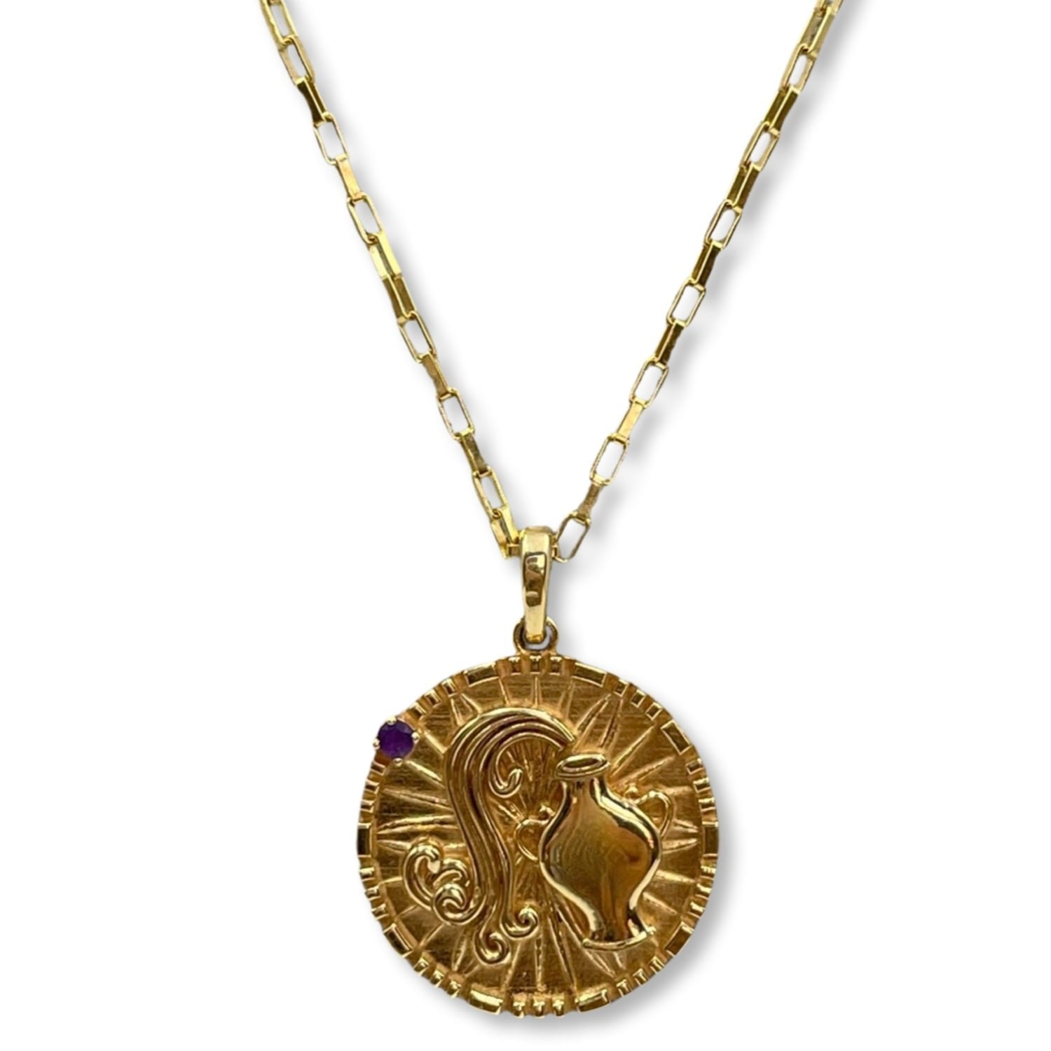 Quartz & Canary Women's Gold / Purple Papyrus Zodiac Vermeil Aquarius Pendant In Multi