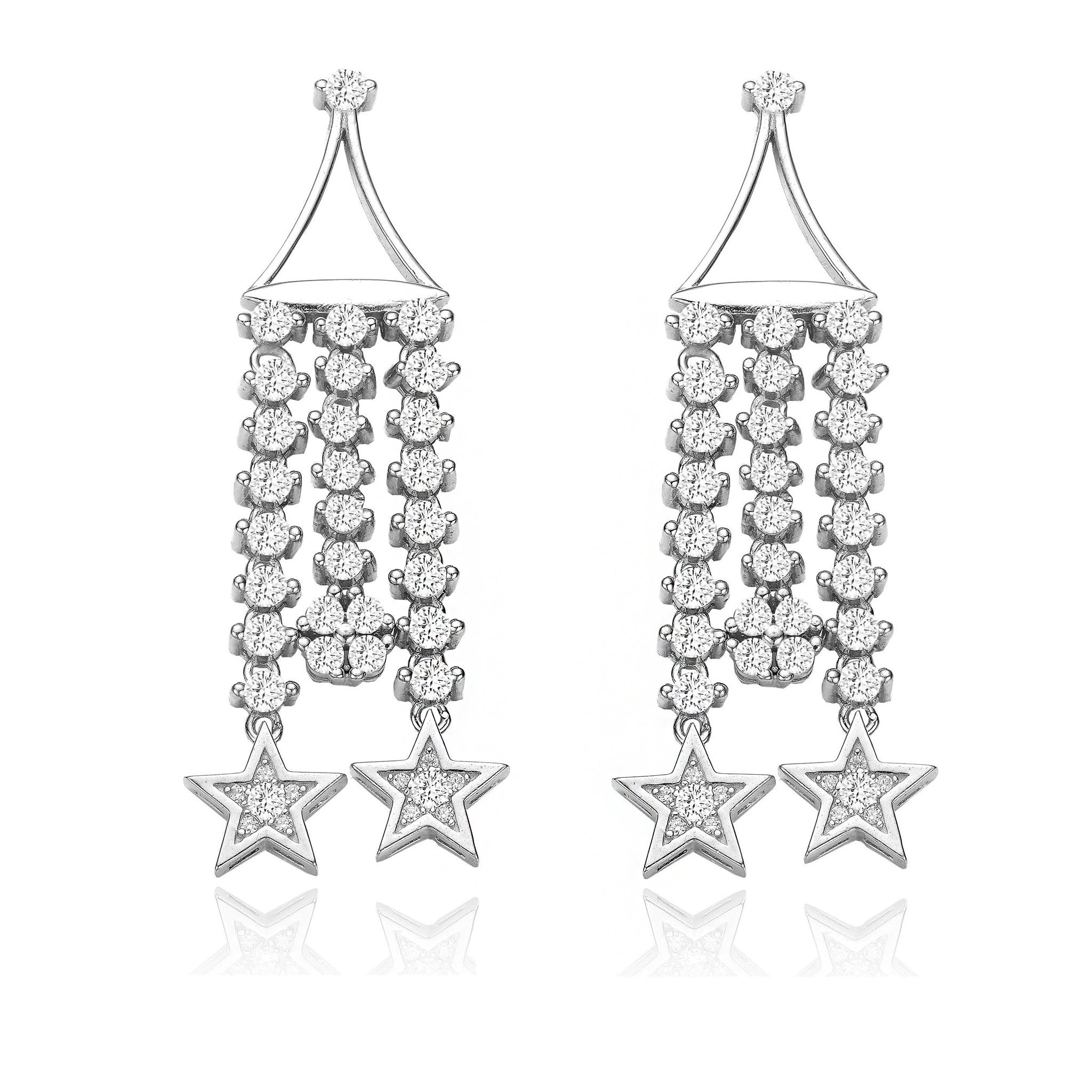 Women’s White / Silver Deux Etoiles Dauphine Earrings Genevive Jewelry