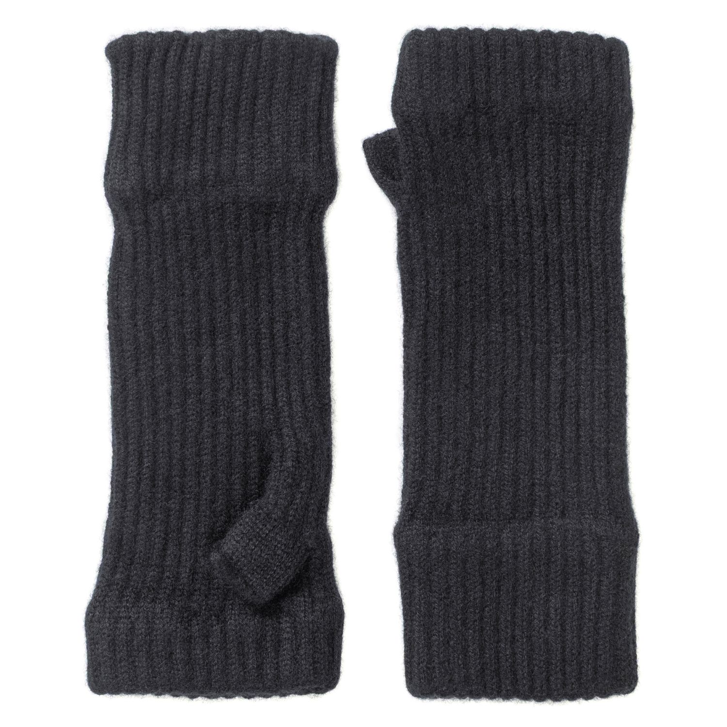 Ladies Black Ribbed Cashmere Wrist-Warmers | Kinalba