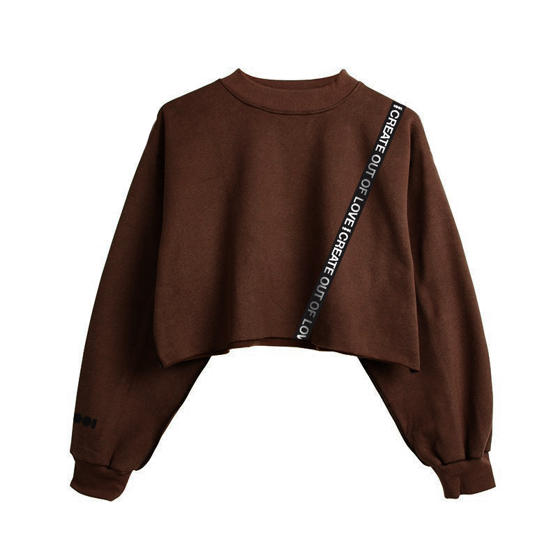 Women’s Brown Cropped Mocha Crewneck Sweatshirt Medium Cool Creative