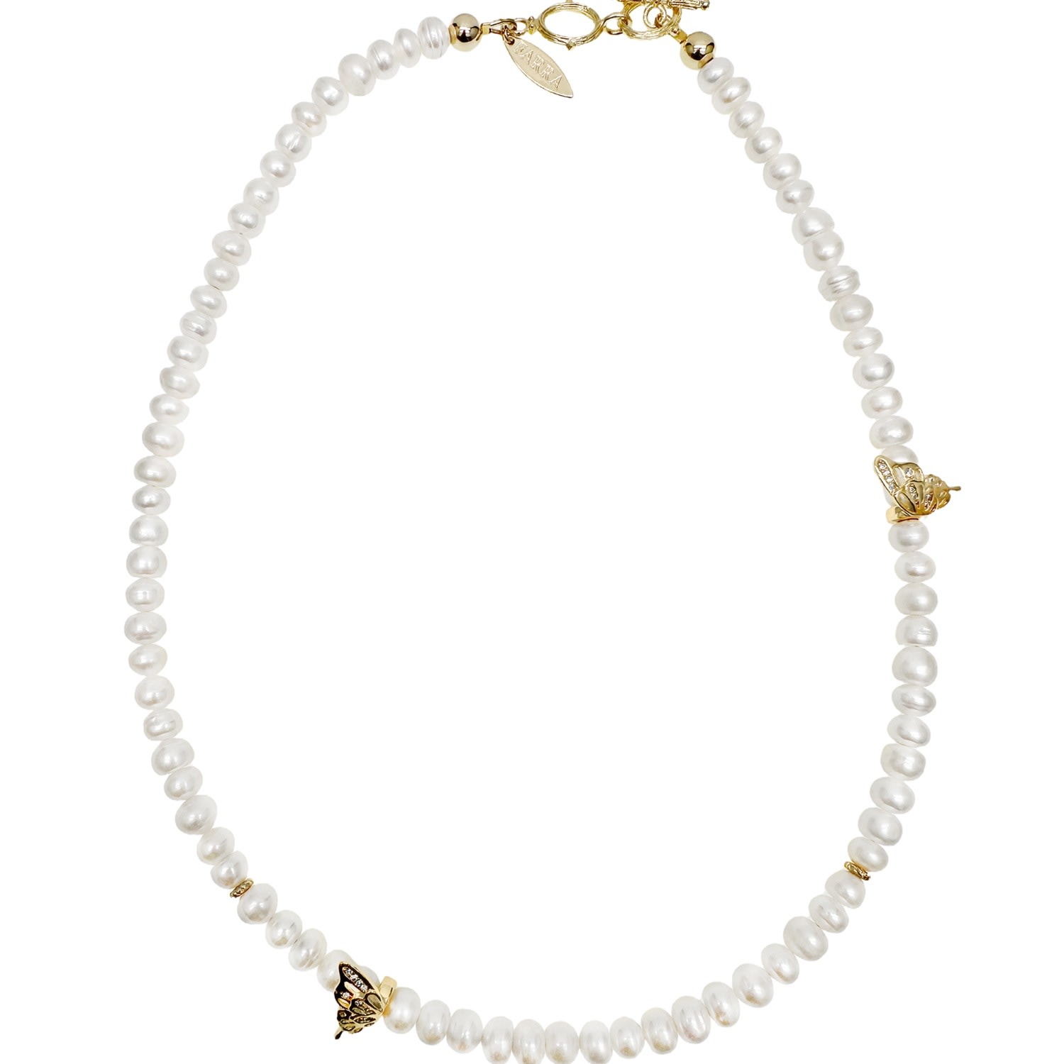 Farra Women's White Freshwater Pearls With Butterfly Charm Necklace In White