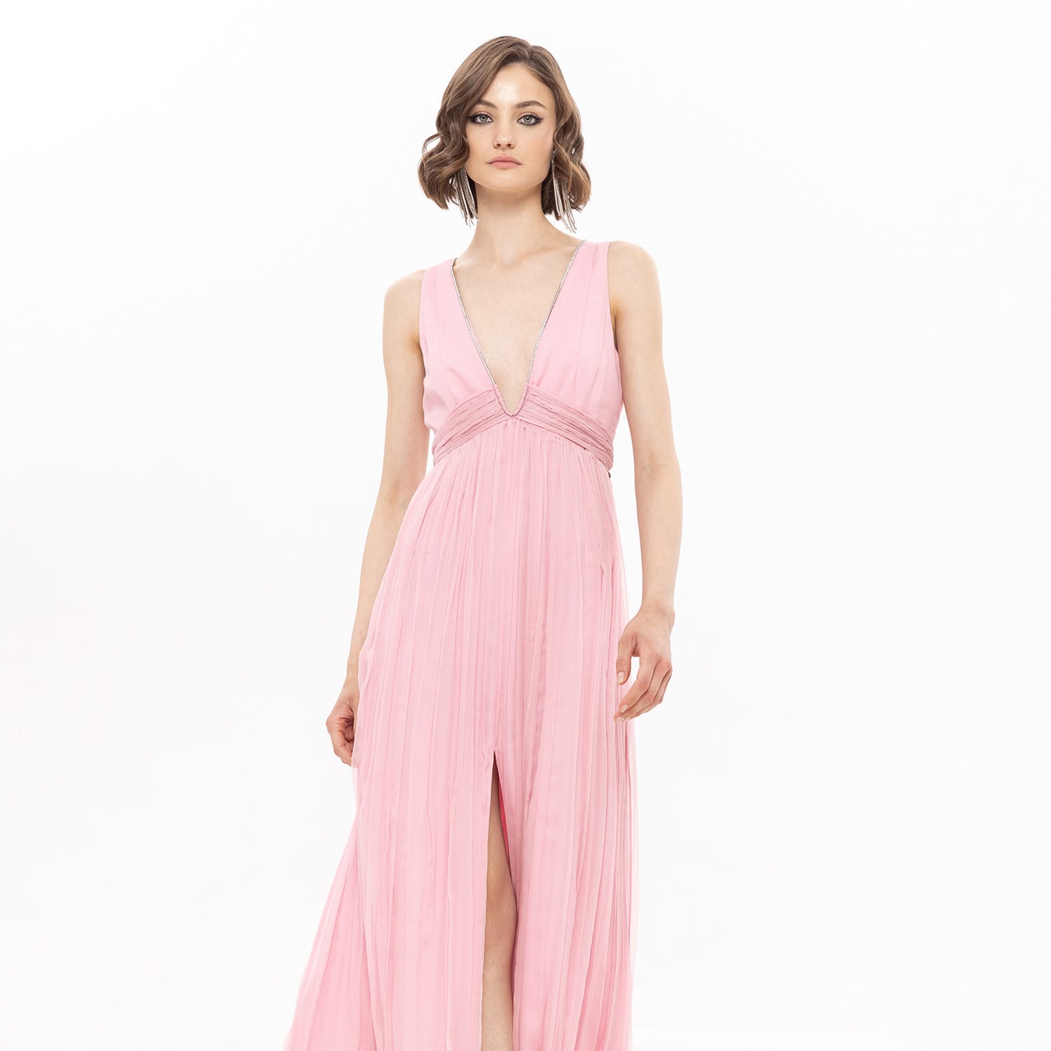 Women's V-Neck Silk Maxi Dress Light Pink | Extra Small | Nissa