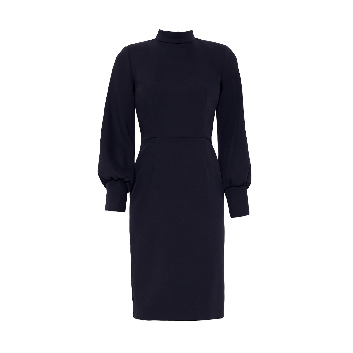 Women's Black Ra High Neck Long Sleeve Crepe Midi Dress | Medium | Nomi Fame