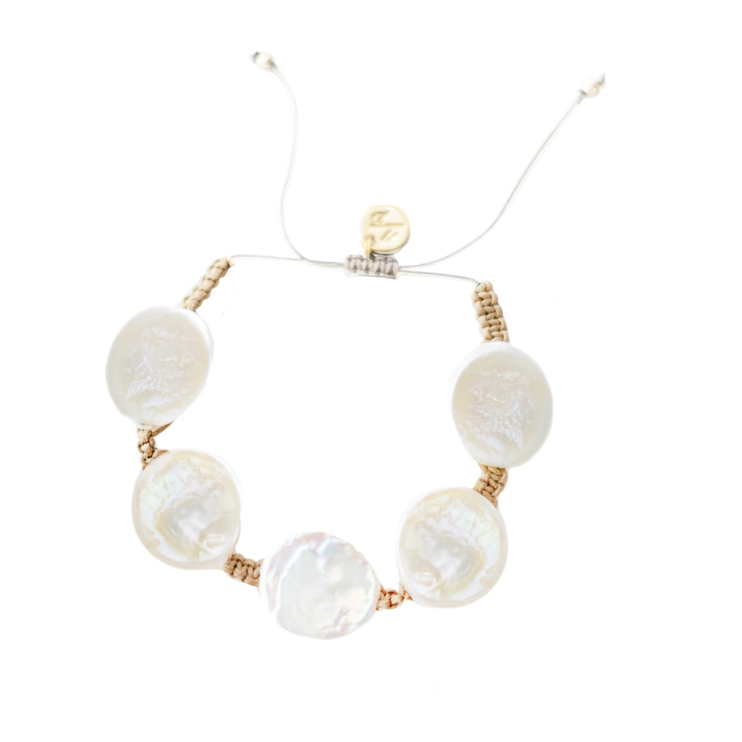 Adriana Pappas Designs Women's Brown Coin Pearl Bracelet On Colored Cord - Tan In Brown