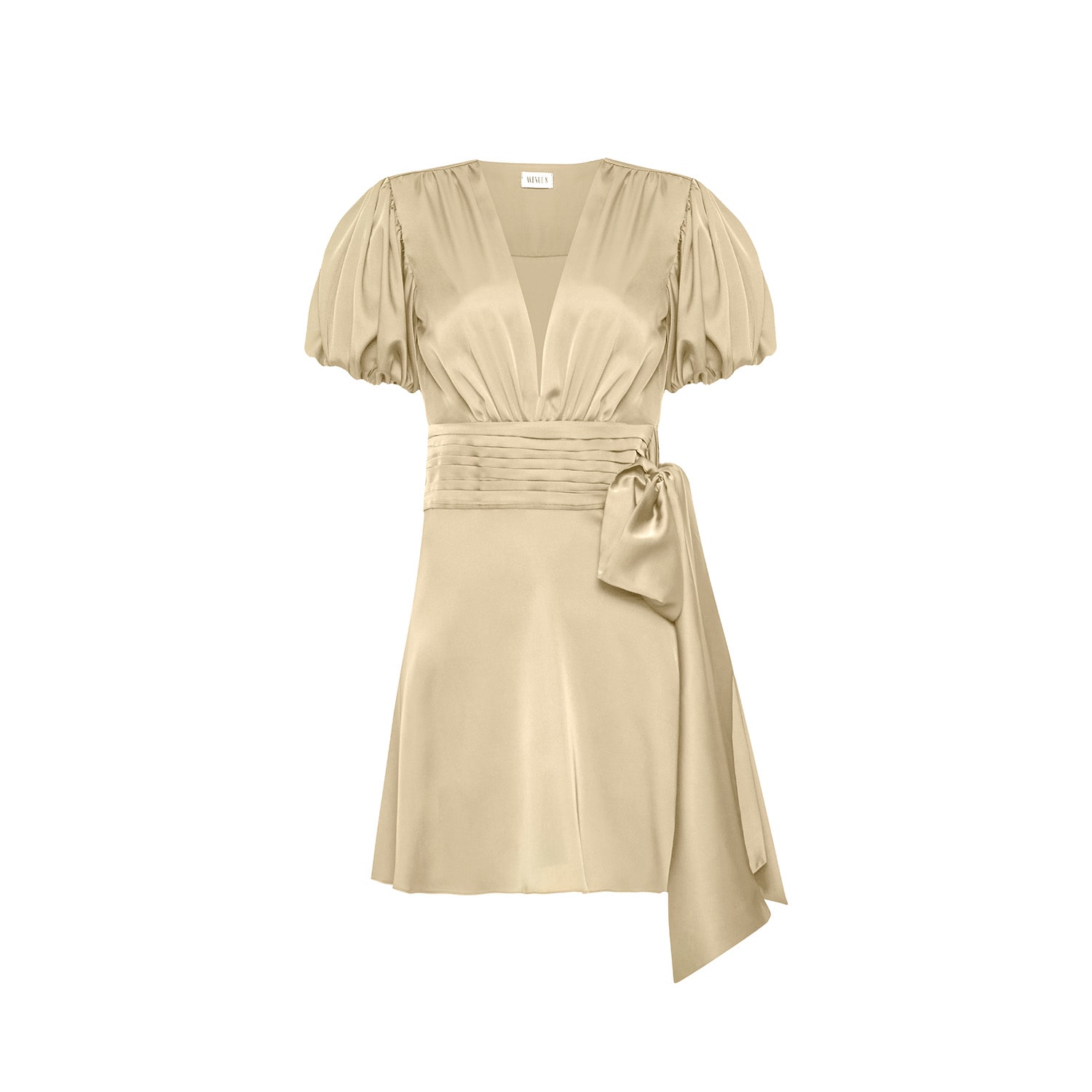 Avenue 8 Women's Gold Draped Satin Balloon Sleeve Mini Dress