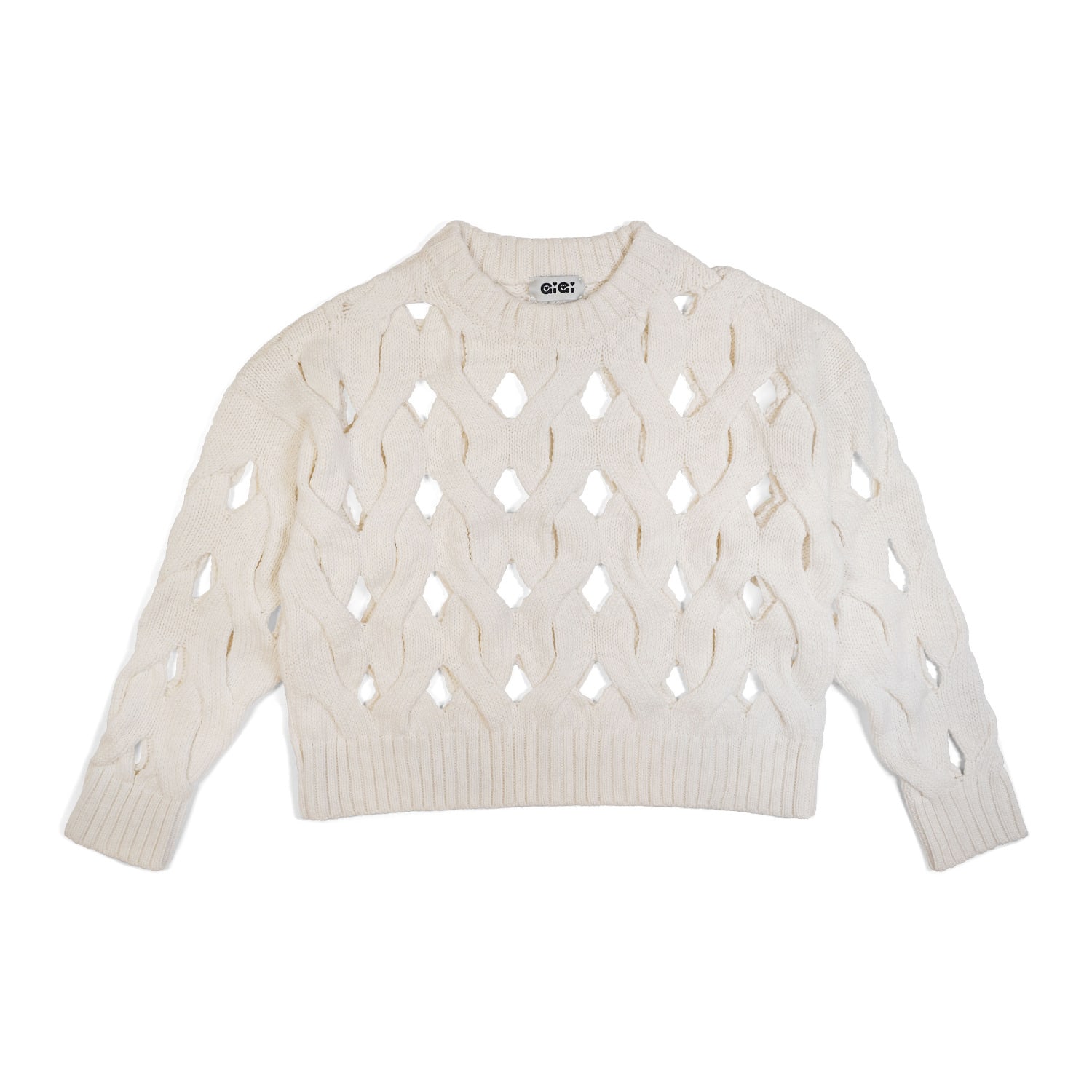 Gigi Knitwear Women's White Open Cable Sweater In Ivory In White