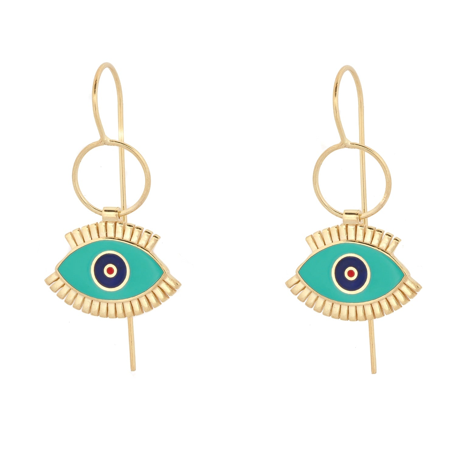 Ebru Jewelry Women's Gold / Blue / Black Divine Guardian Evil Eye Gold Enamel Dangle Earrings - Blue In Green