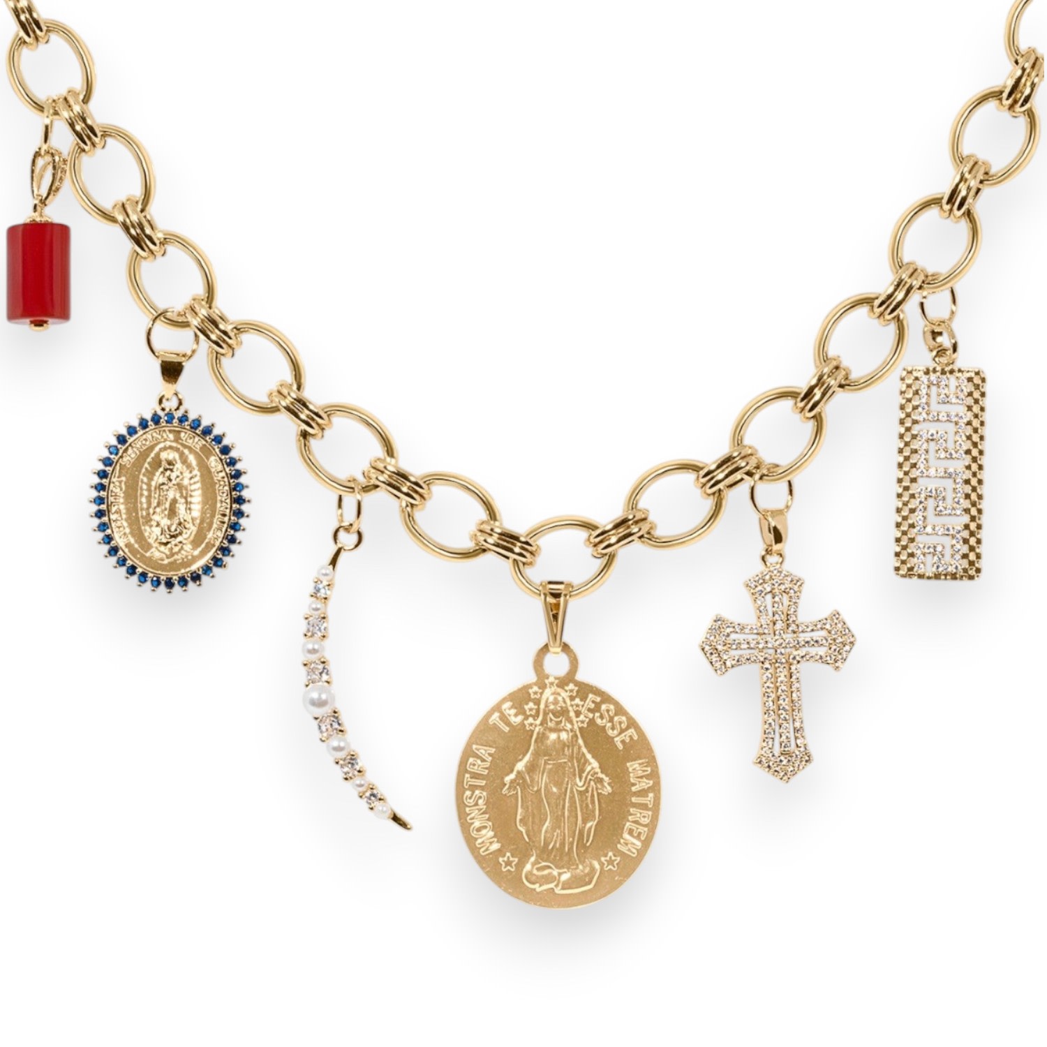 Women's Gold / Red Helena Charm Chain Necklace | Alexie of Athens