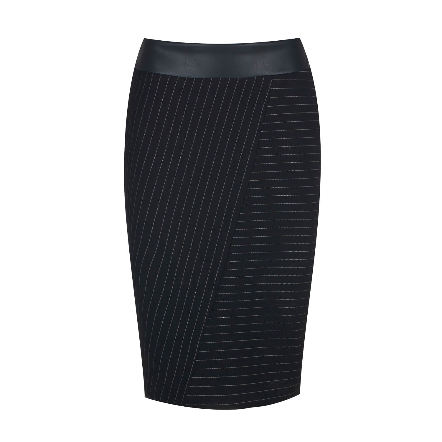 Women's Black Striped Punto Di Roma Midi Skirt