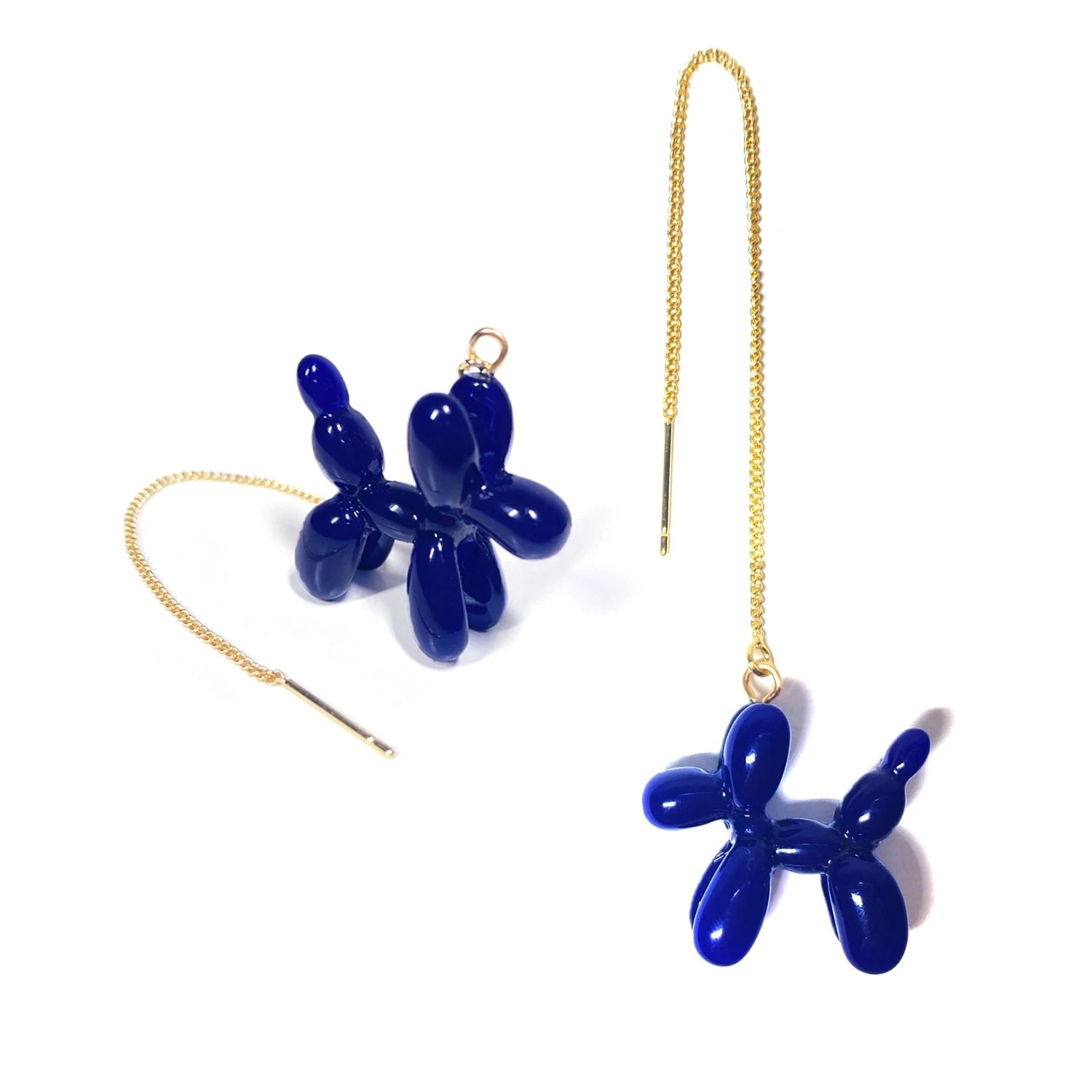 Ninemoo Women's Blue Balloon Poodle Threader Earrings - Navy
