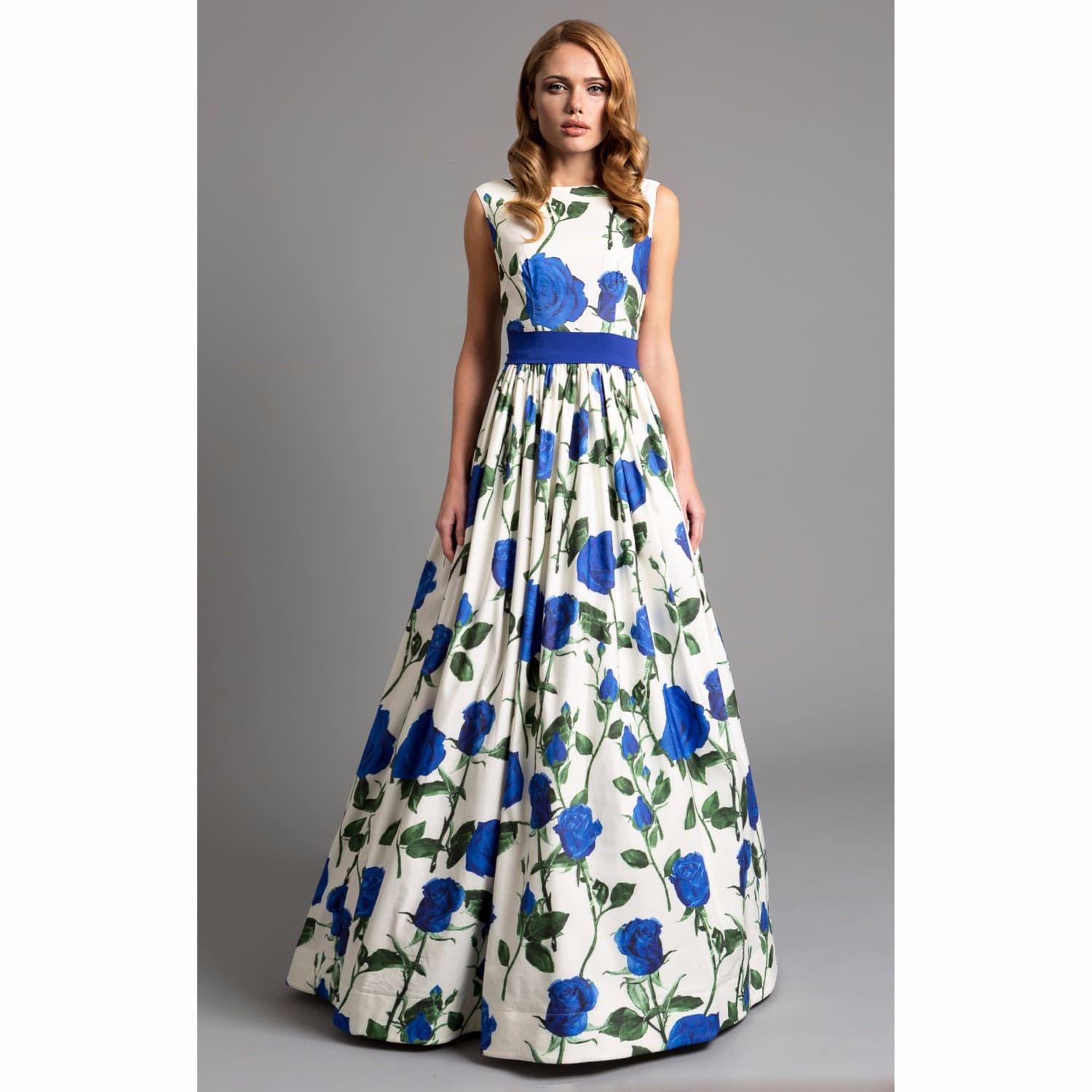 blue dress with roses