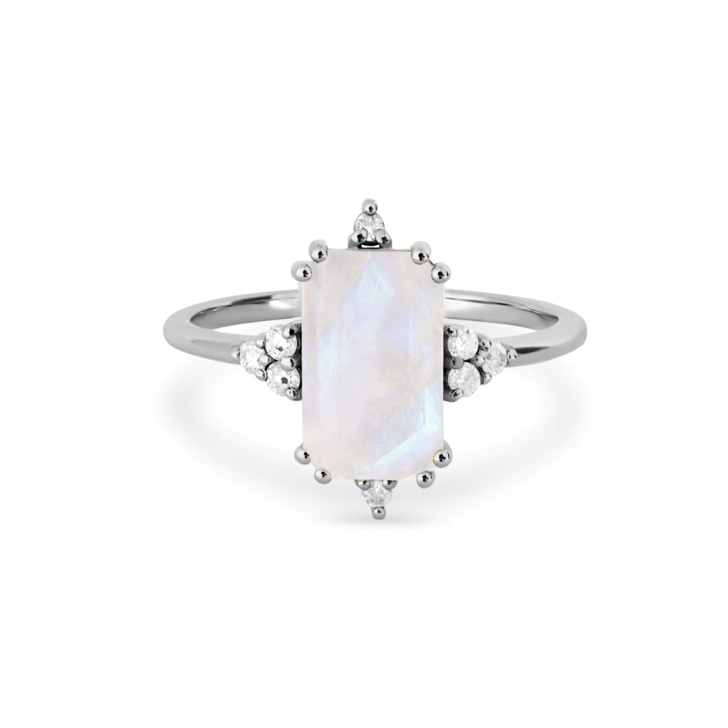 Zohreh V. Jewellery Women's Silver / Neutrals Rectangle Moonstone & White Sapphire Ring Sterling Silver