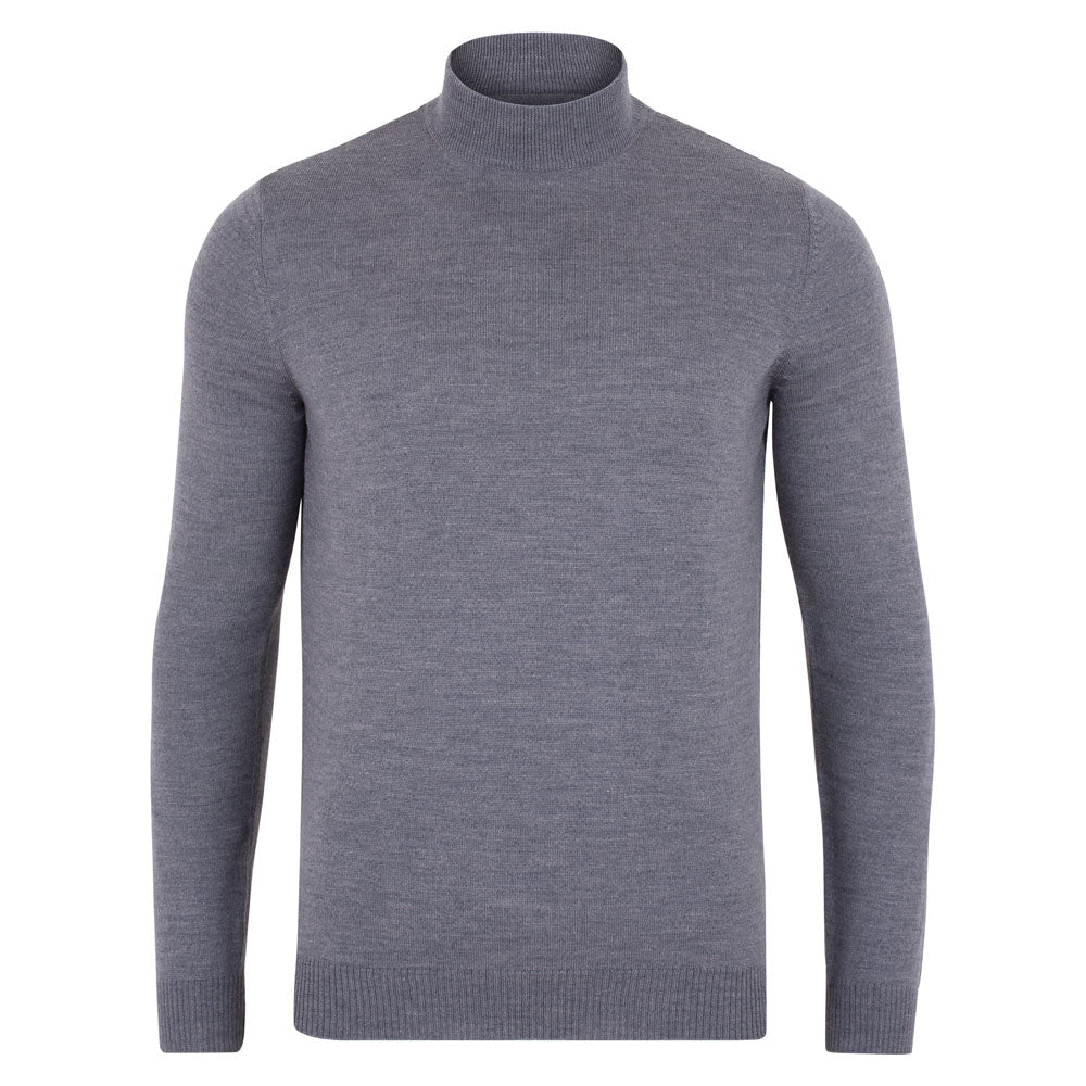 Mens Extra Fine Merino Wool Mock Turtleneck Shaw Jumper - Mid Grey XXL Paul James Knitwear