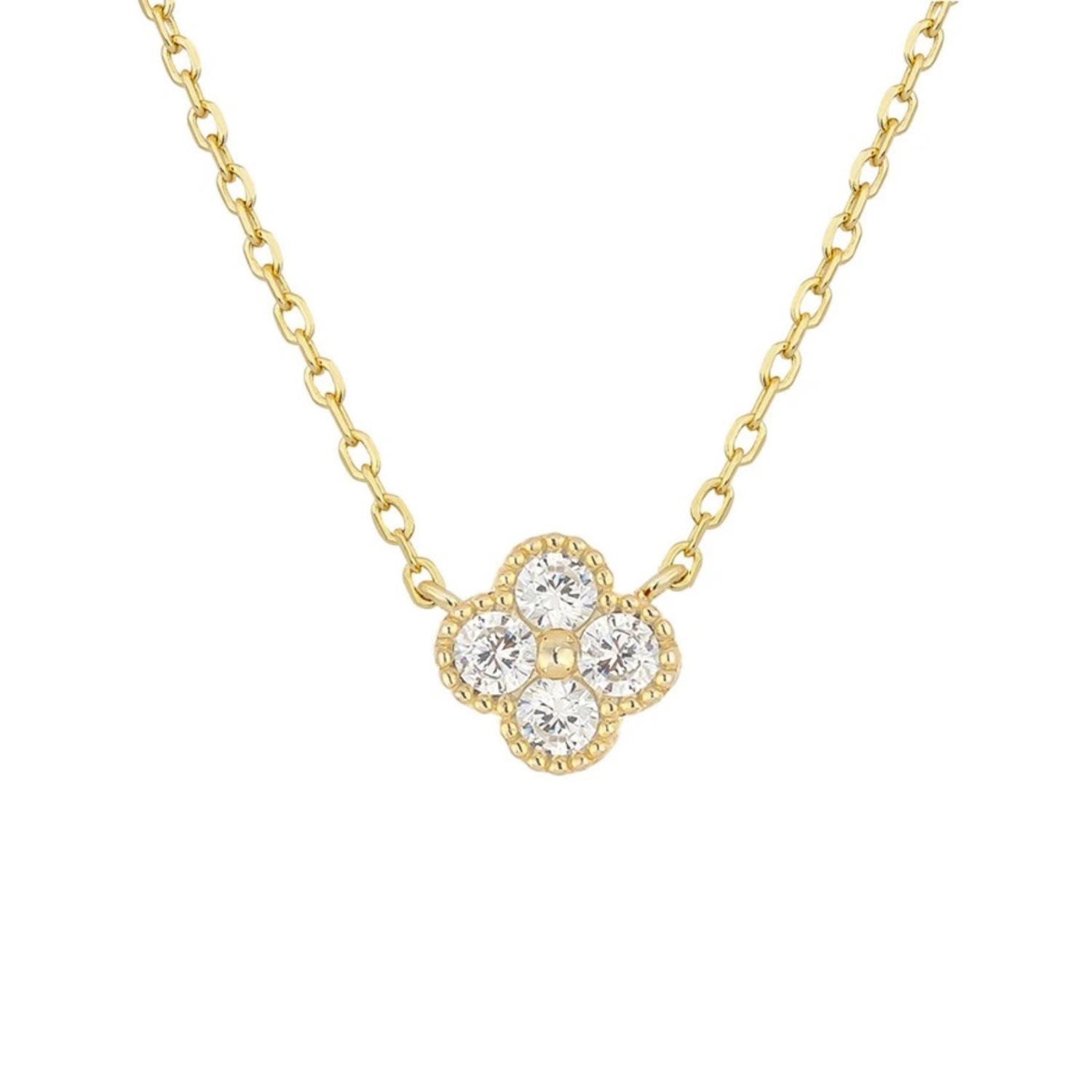Nazzar Women's Mini Pave Clover Pendant Gold Necklace