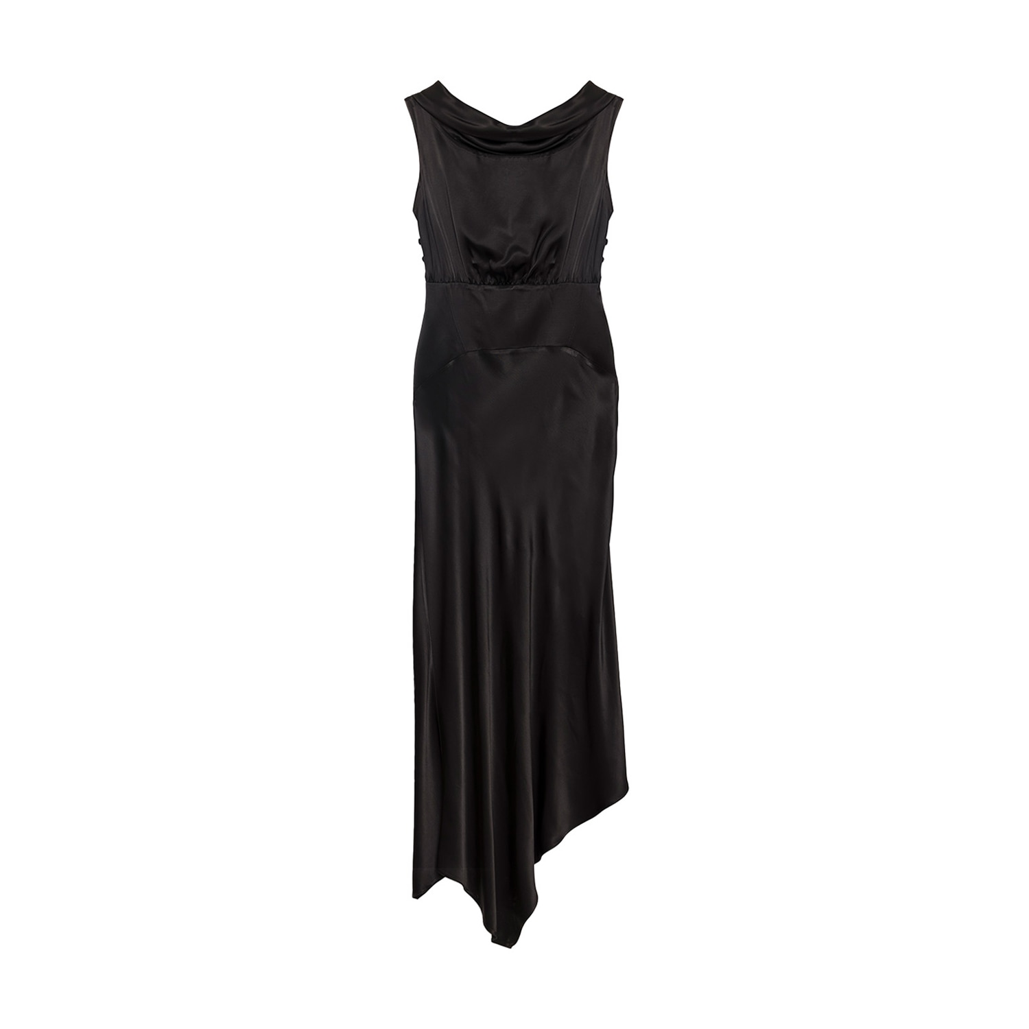 Peploum Women's Lea Folded Neckline Sateen Dress In Black In Black