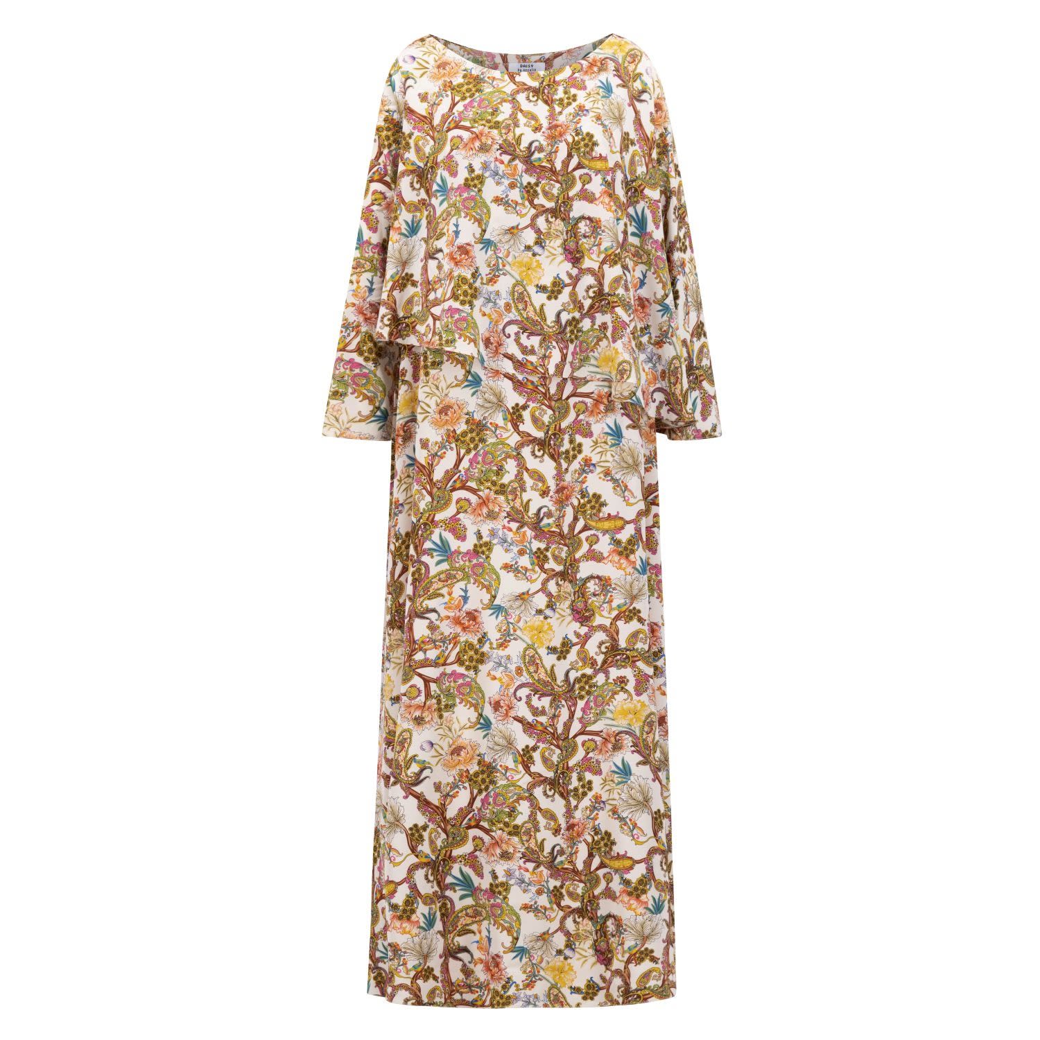 Azzalia Women's Printed Silk Kaftan With One Fitted Sleeve In White In White