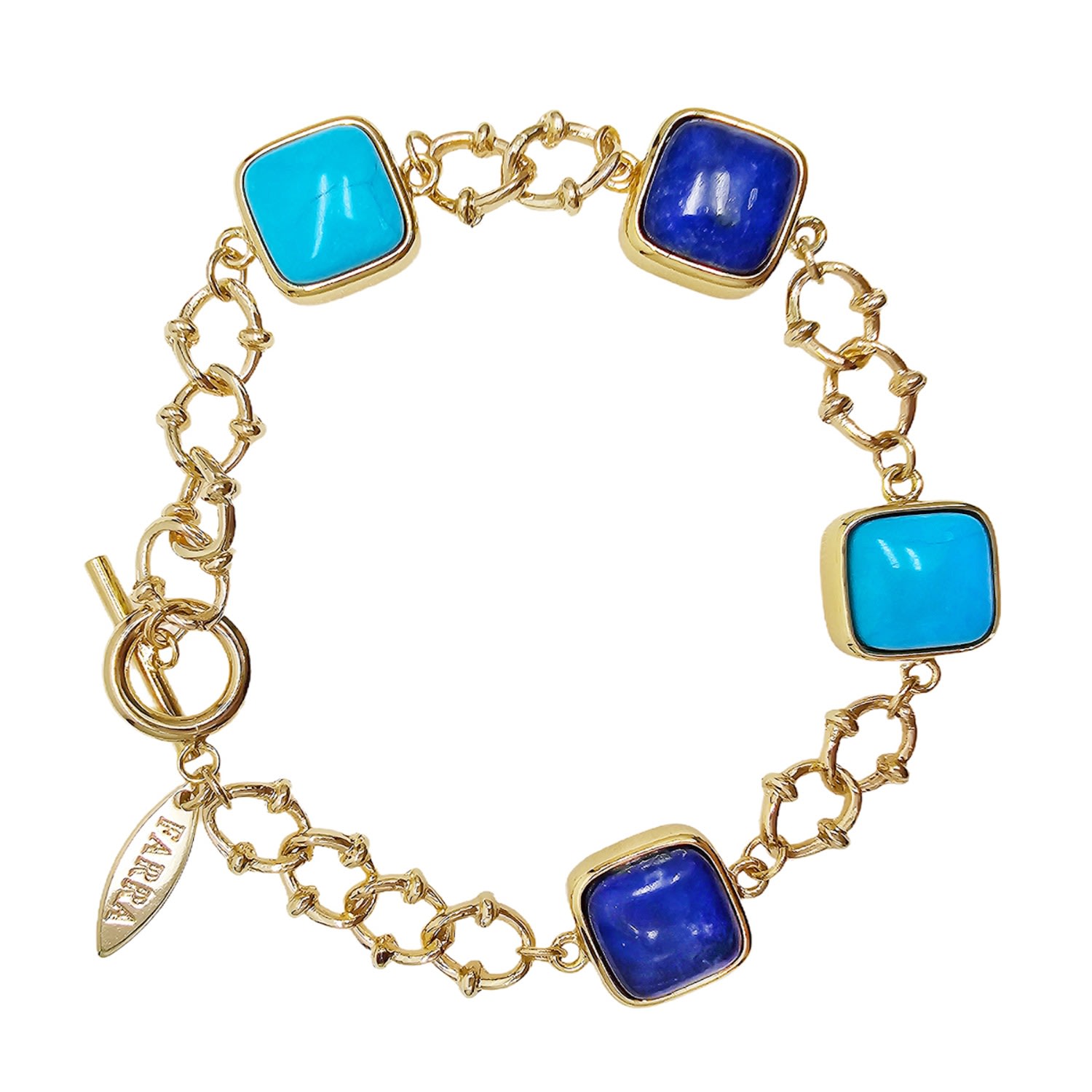Farra Women's Square Blue Turquoise And Lapis Chain Bracelet