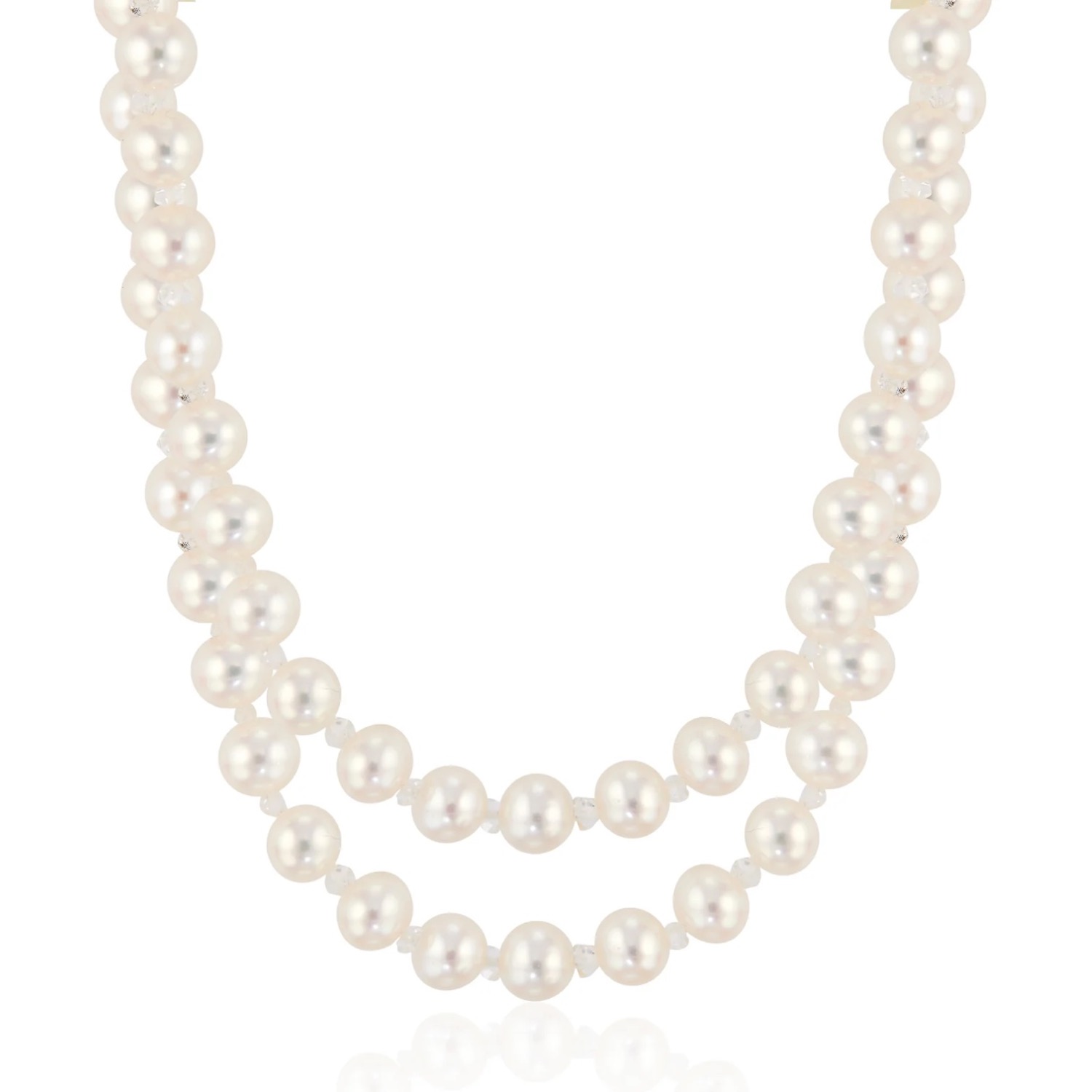 C. Grassi Women's White Extra Long Pearl And Herkimer Diamond Necklace With Solid Gold Clasp In White