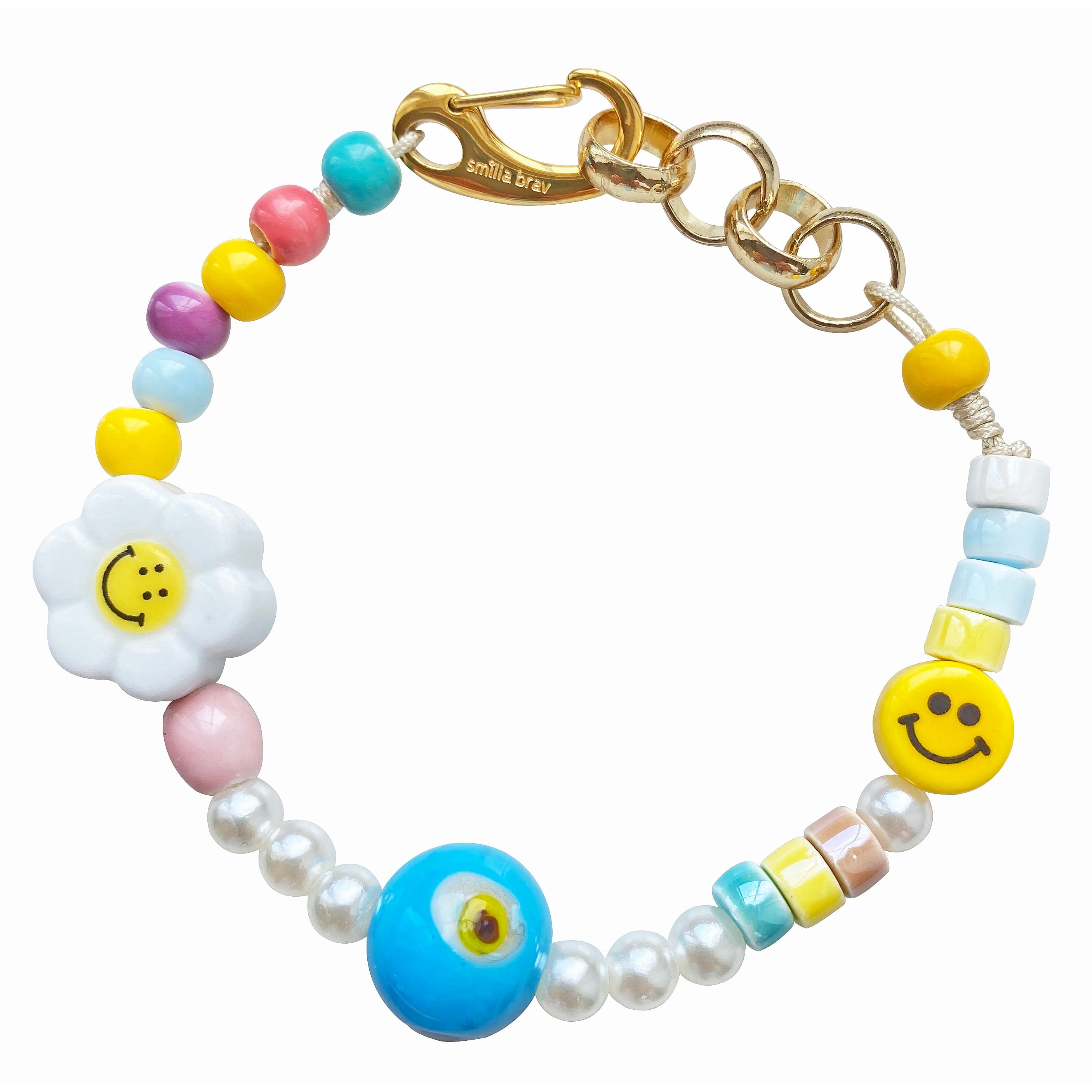 Smilla Brav Women's White / Gold Evil Eye Pearl Smiley Bracelet Sunflower