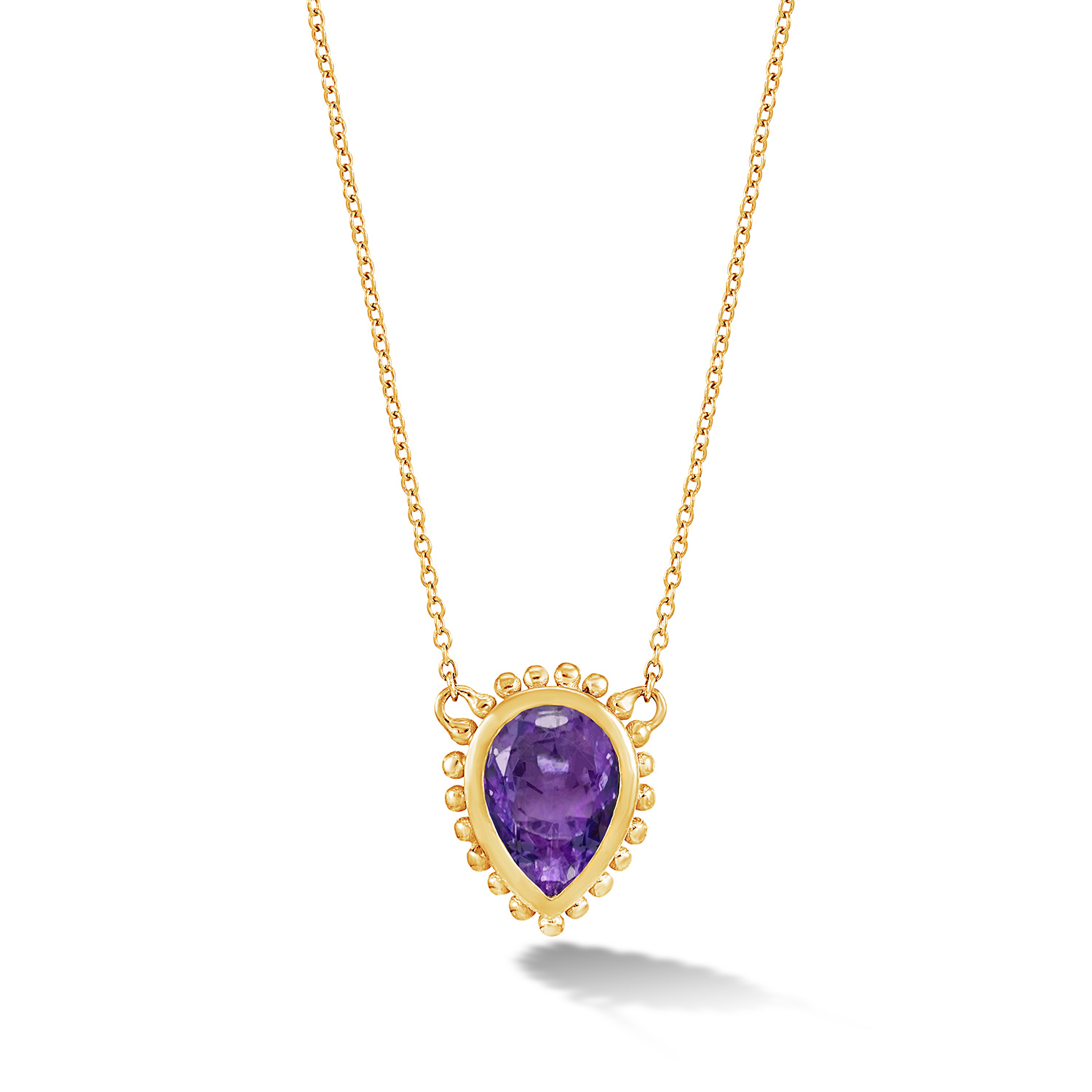 Women’s Gold / Pink / Purple Fine Yellow Gold Anemone Large Teardrop Pendant With Amethyst Dower & Hall