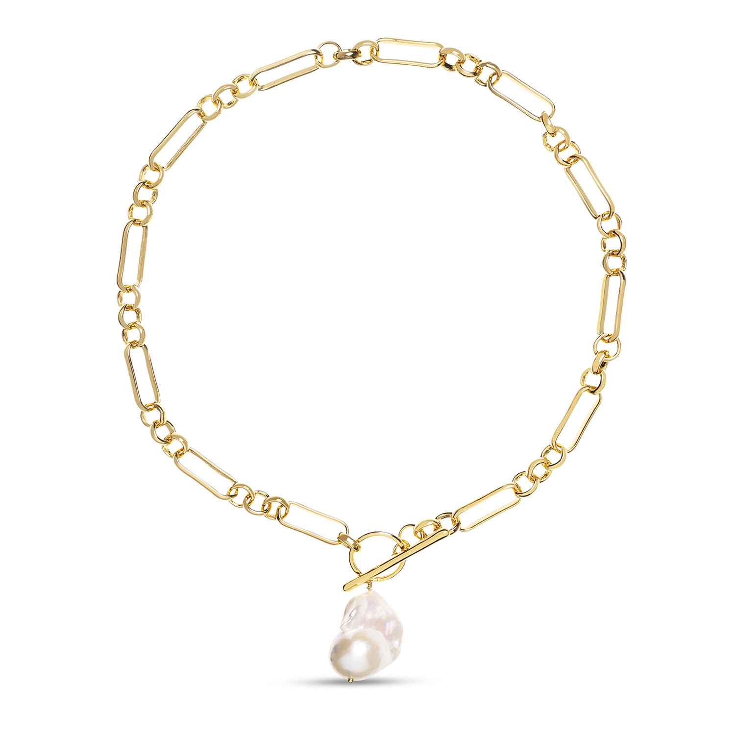 Amadeus Women's Gold / White Alba Gold Necklace With Large Keshi Pearl