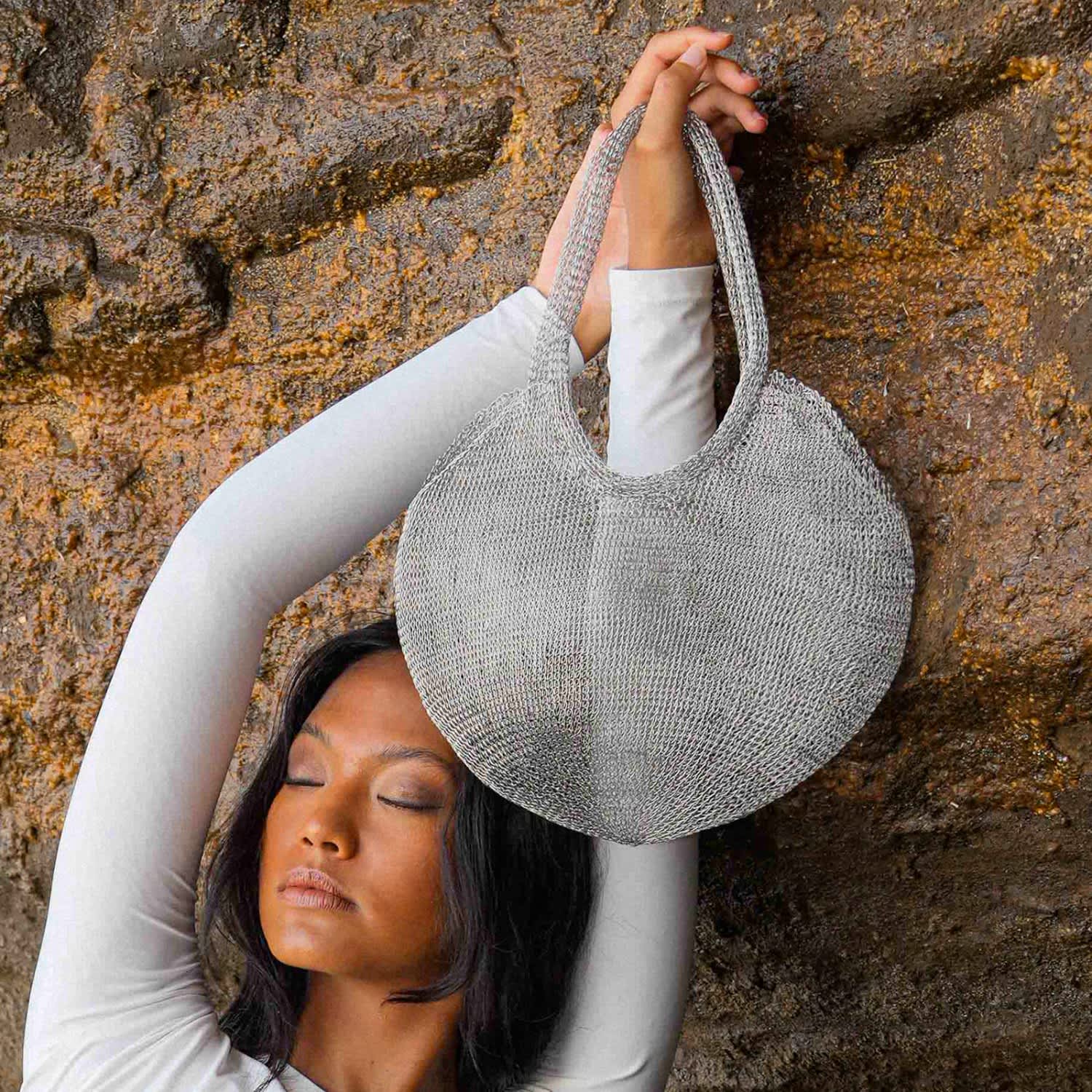 Sol Mesh Wire Tote Bag In Silver | Brunna.Co | Wolf & Badger