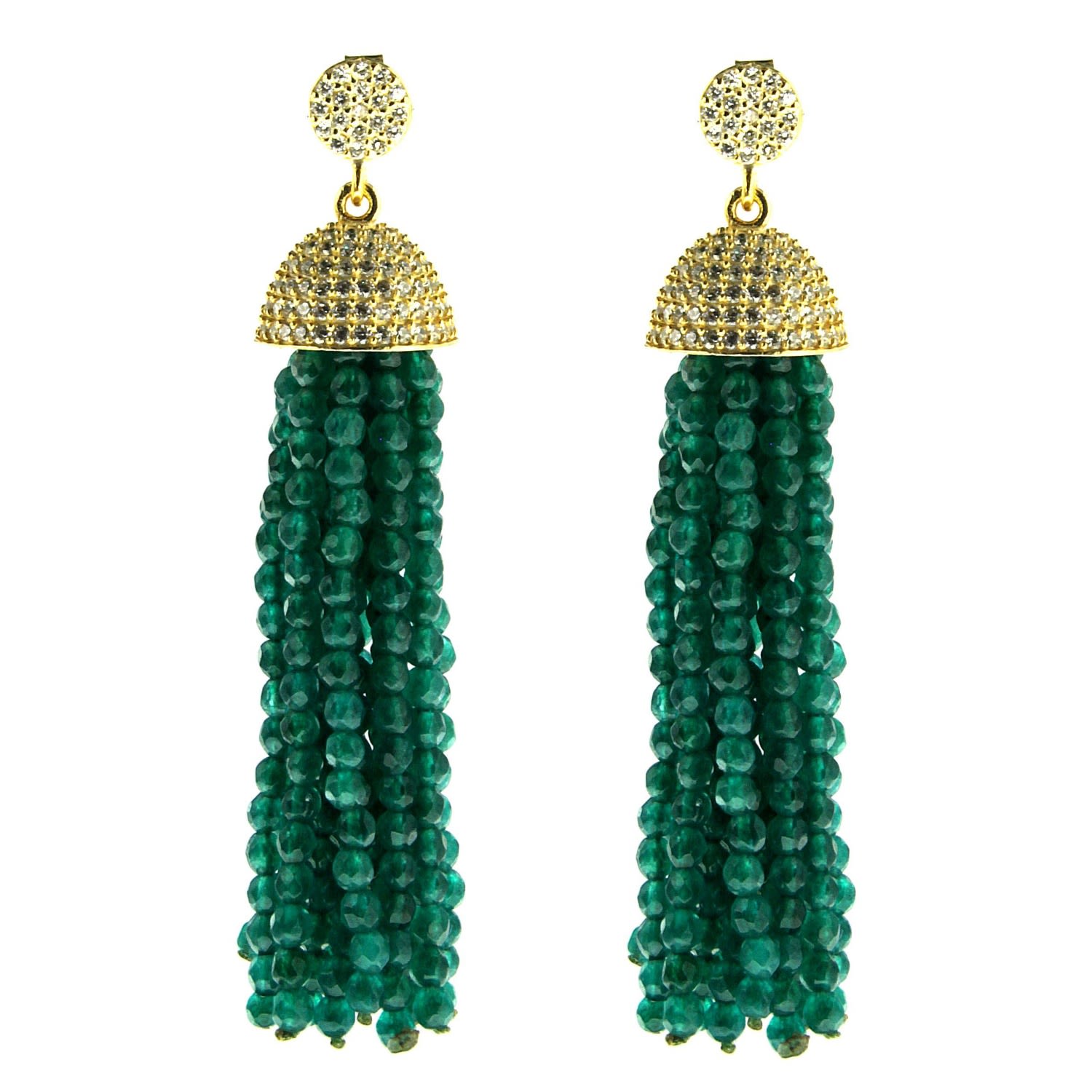 Women’s Gold Sterling Silver Jade Tassel Earrings In Yellow Cosanuova