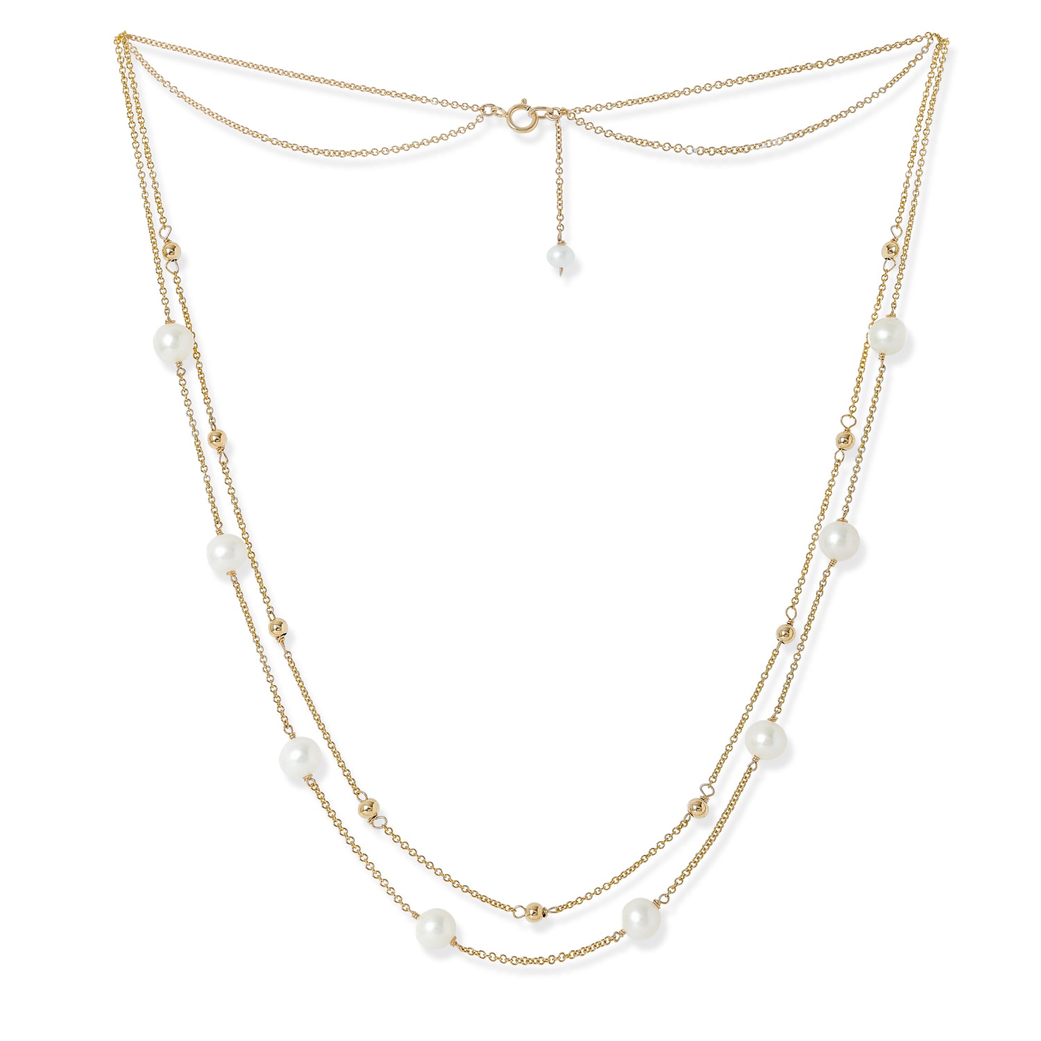 Pearls Of The Orient Online Women's Gold / White Credo Fine Double Chain Necklace With Cultured Freshwater Pearls