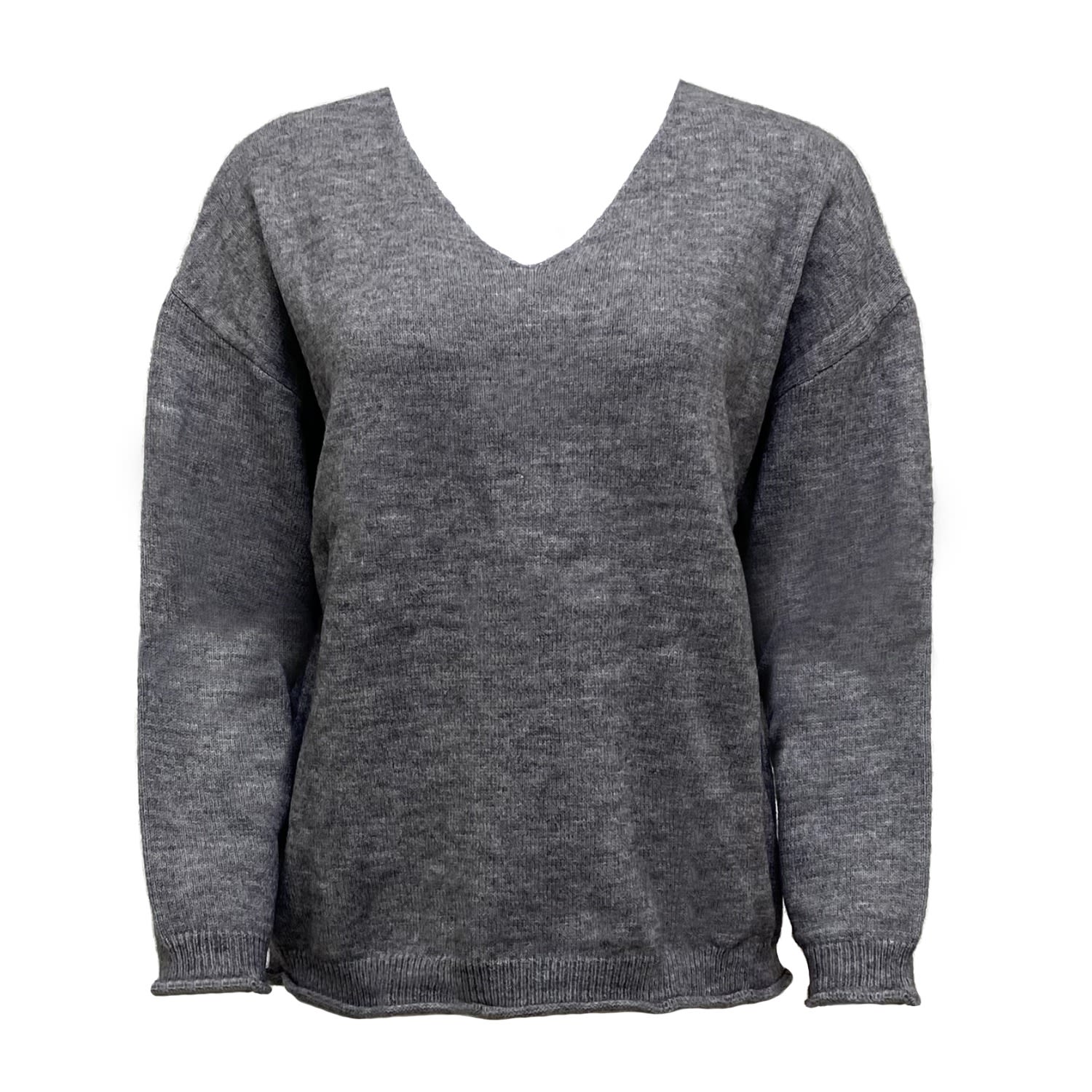 Earth Body Women's Nile V-neck  Sweater In Ash Grey In Grey