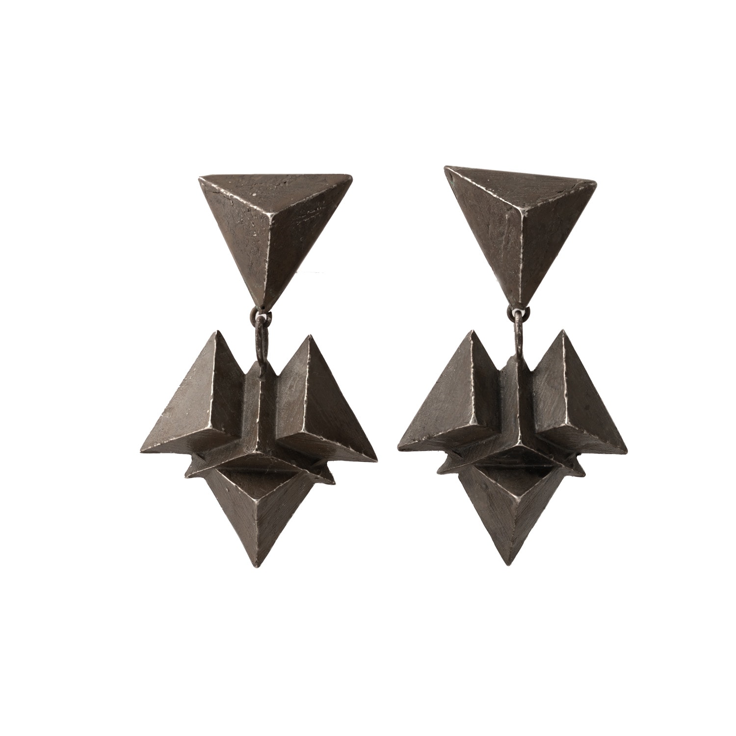 Zula Jewelry + Design Women's Black / Grey / Silver Triangle Statement Earrings, Ancient Future Collection