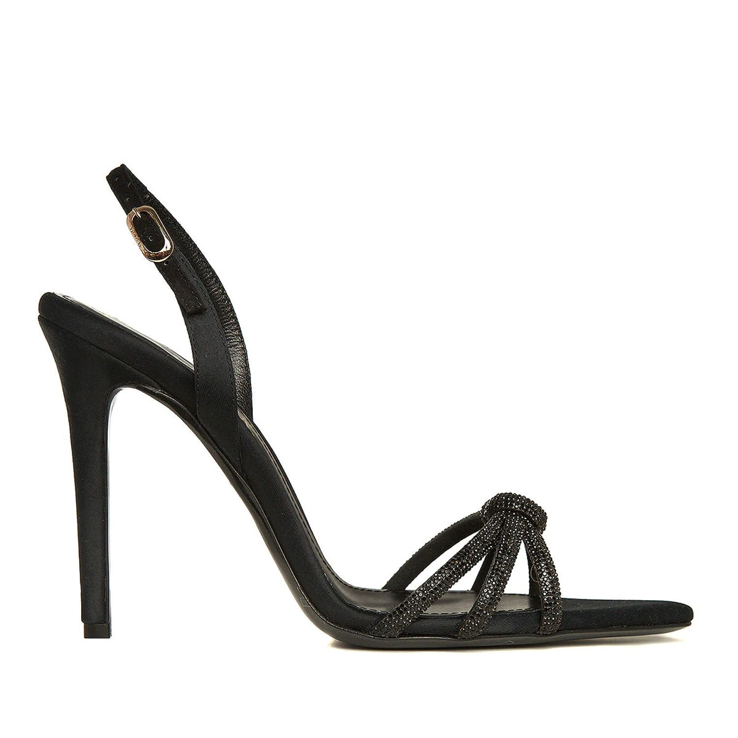 Ginissima Daisy Black Crystals And Satin Sandals In Black