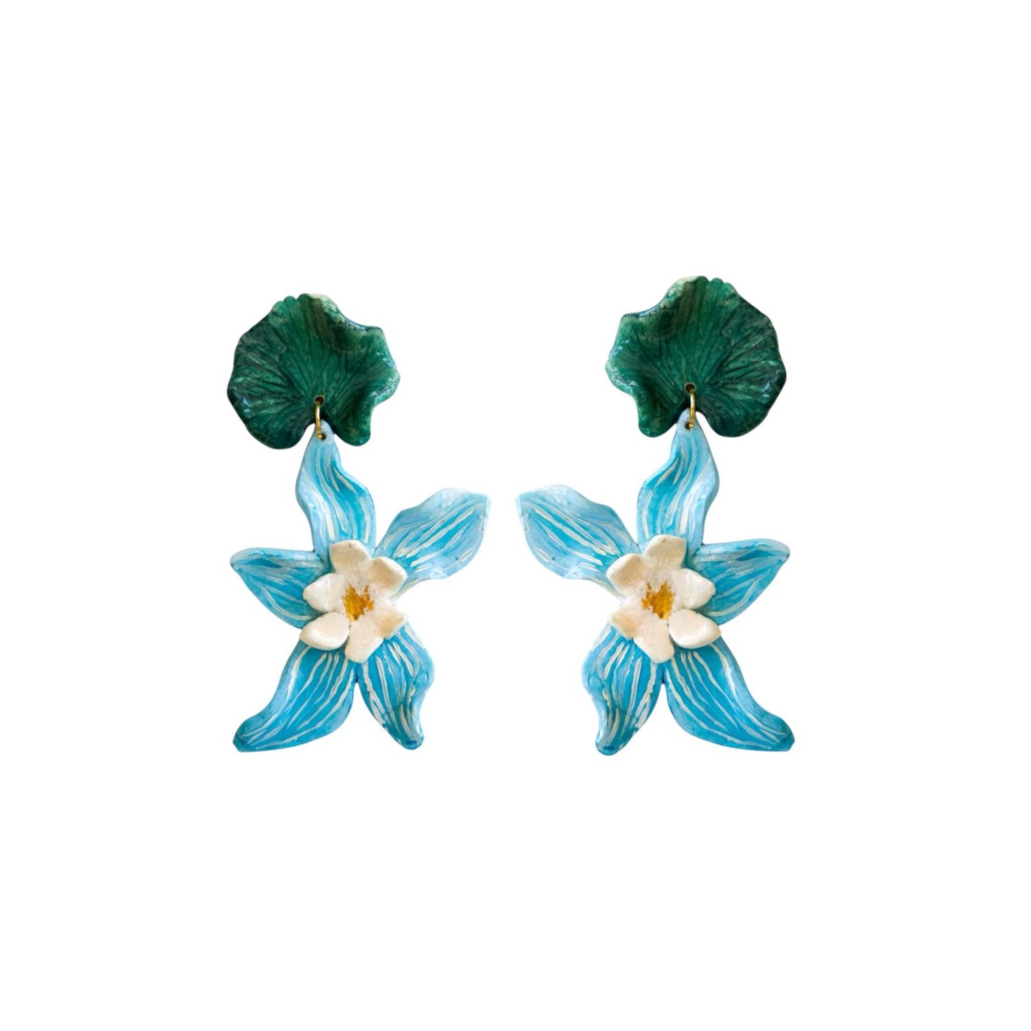 Women&rsquo;s Blue Aquarelle - Flower & Lily Pad Earrings | Sunset Magic Studio