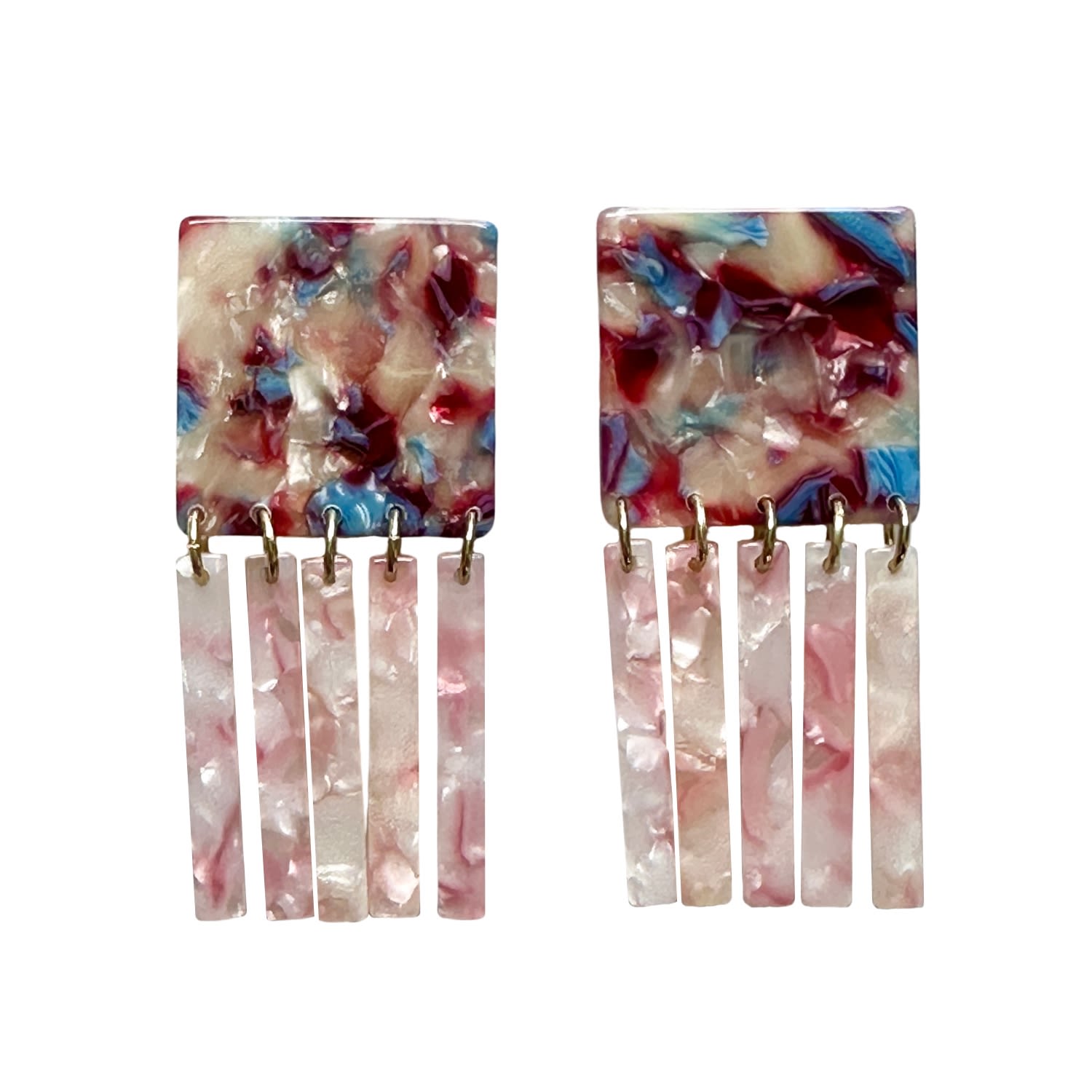 Closet Rehab Women's Blue / White / Red Square Fringe Earrings In Freedom Fighter