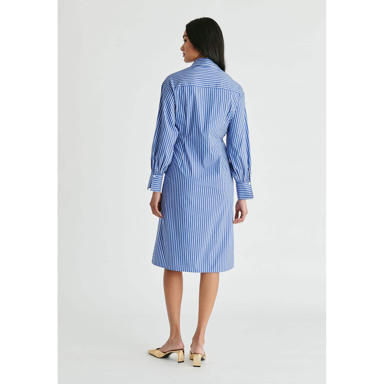 Asymmetric Striped Shirt Dress With Button Detail In Blue Stripes