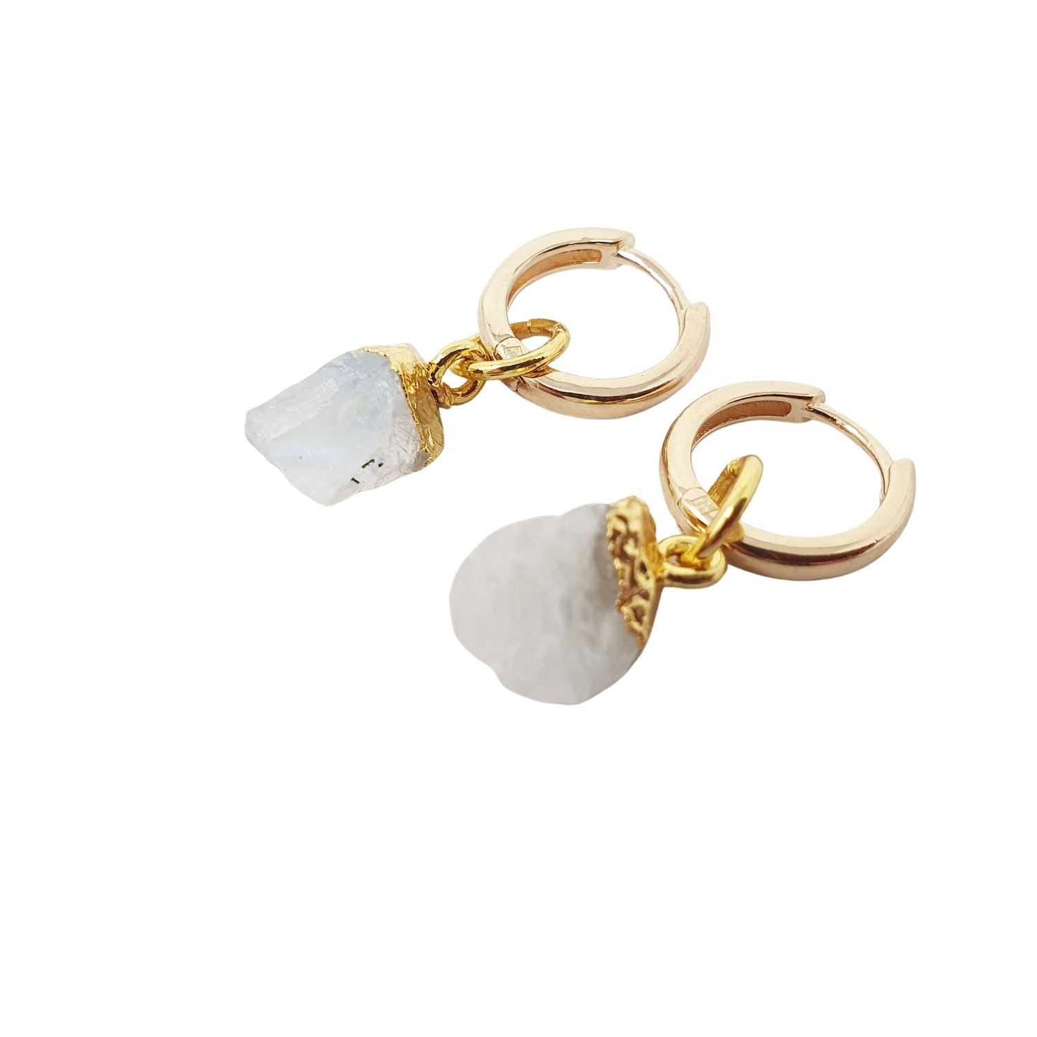 Women’s White / Gold Raw Moonstone June Birthstone Gold Plated Huggies Harfi