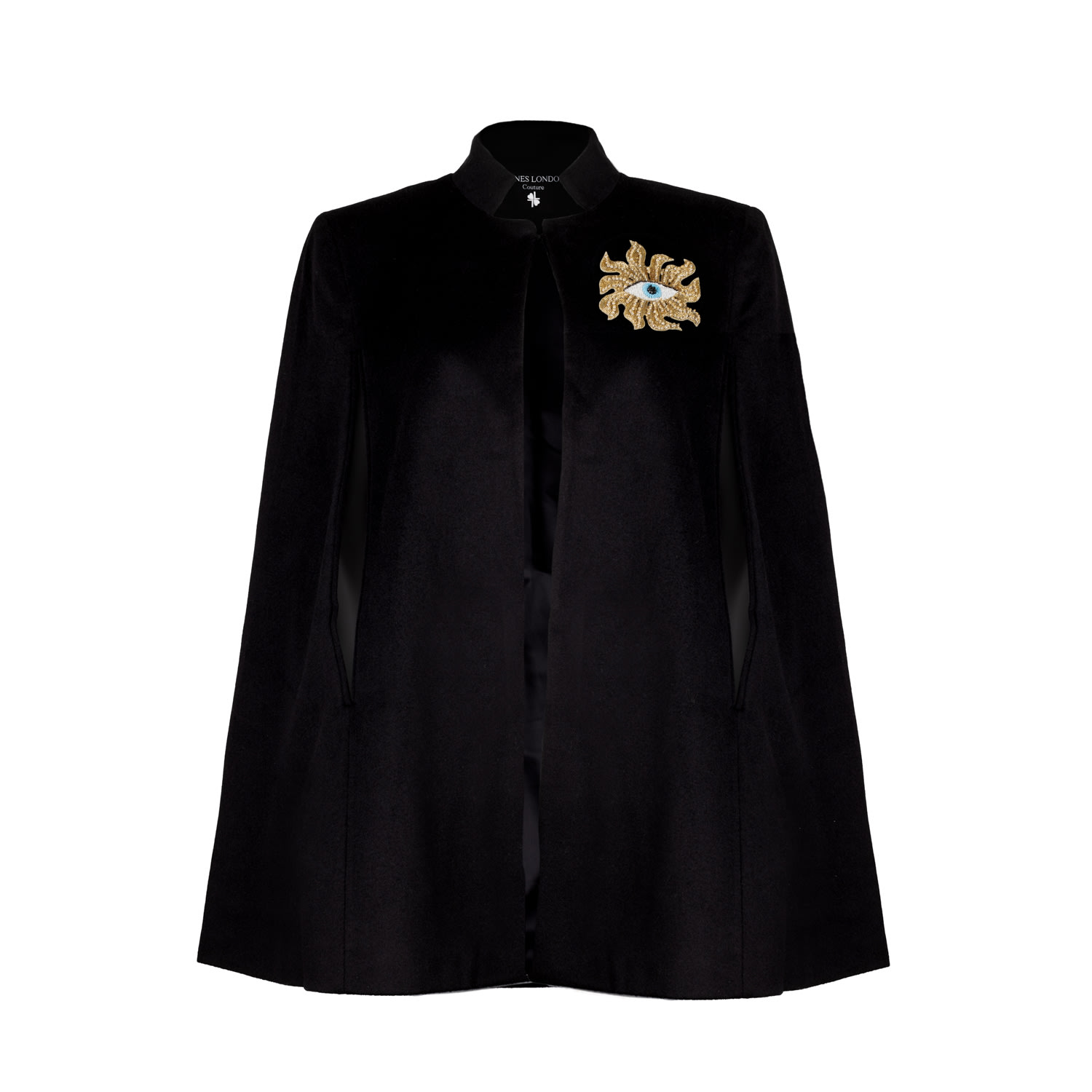 Laines London Women's Laines Couture Wool Blend Cape With Embellished Mystic Eye - Black In Black