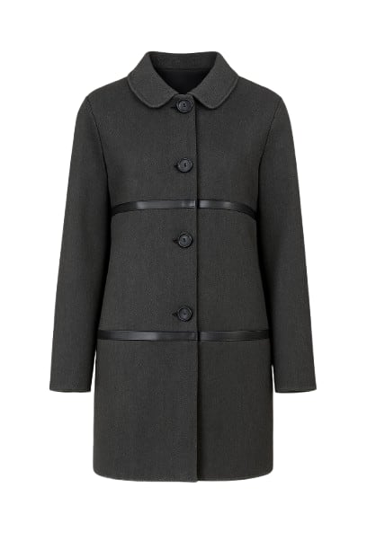 Conquista Women's Grey Coat With Leather Look Detail In Gray