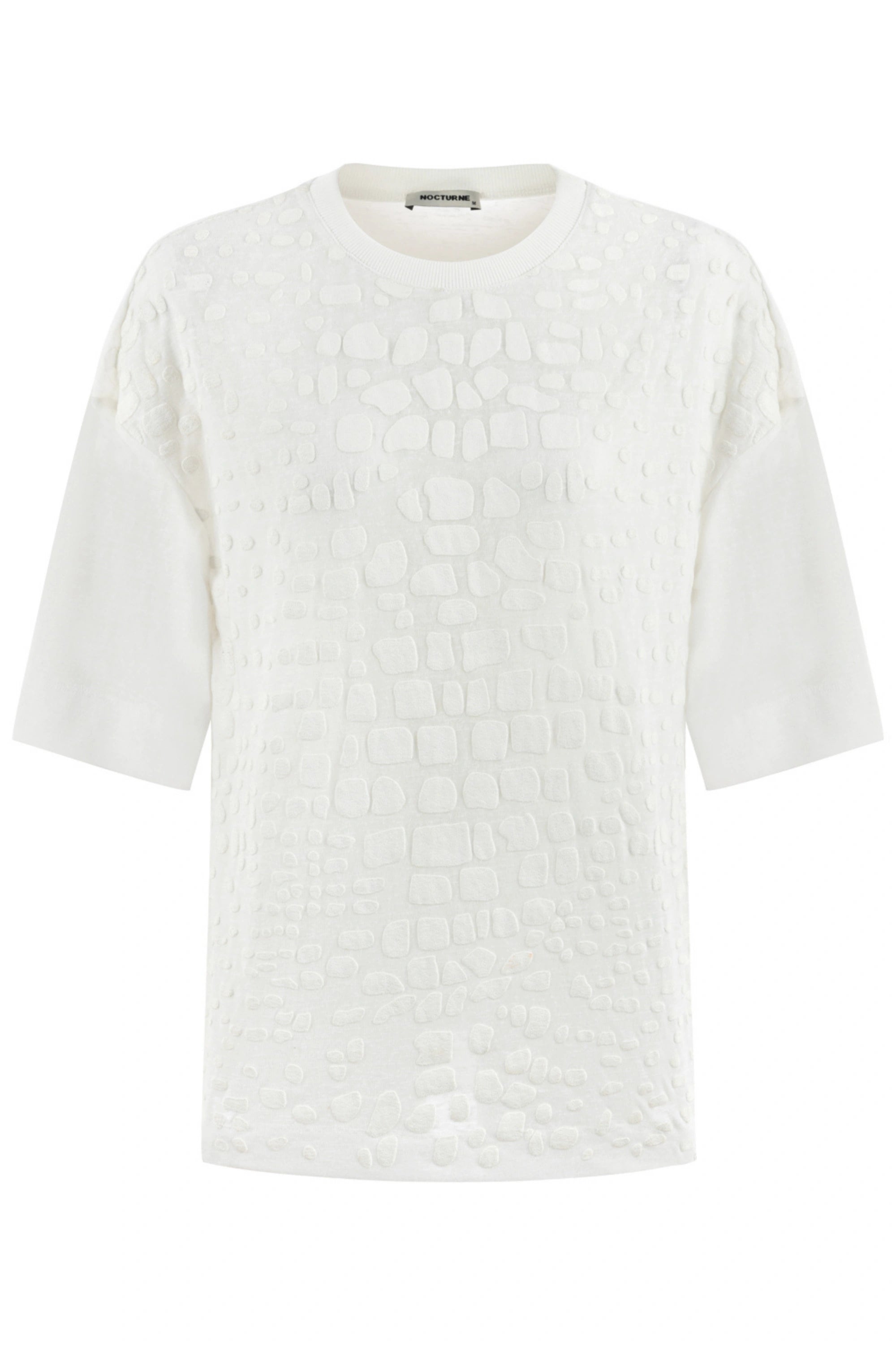 Shop Nocturne Women's White Embossed Crew Neck T-shirt