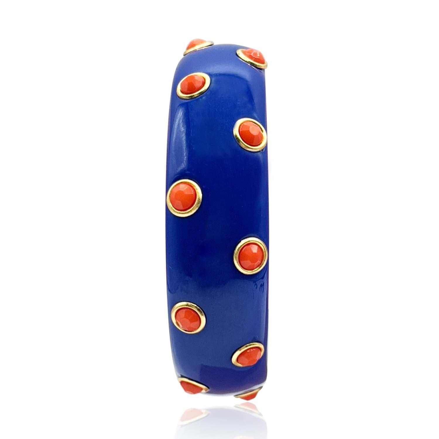 Michael Nash Jewelry Women's Blue / Yellow / Orange Navy Resin Bangle With Coral Glass Stones In Gold-plated Brass Settin