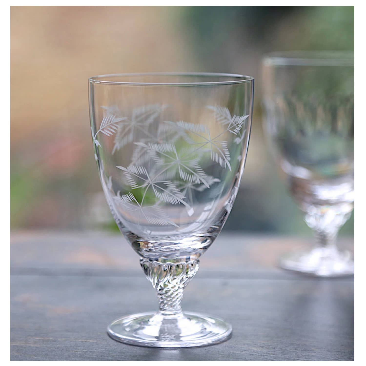 Vintage Crystal Glass Etched Fern Design Small Wine Glasses Set of 4