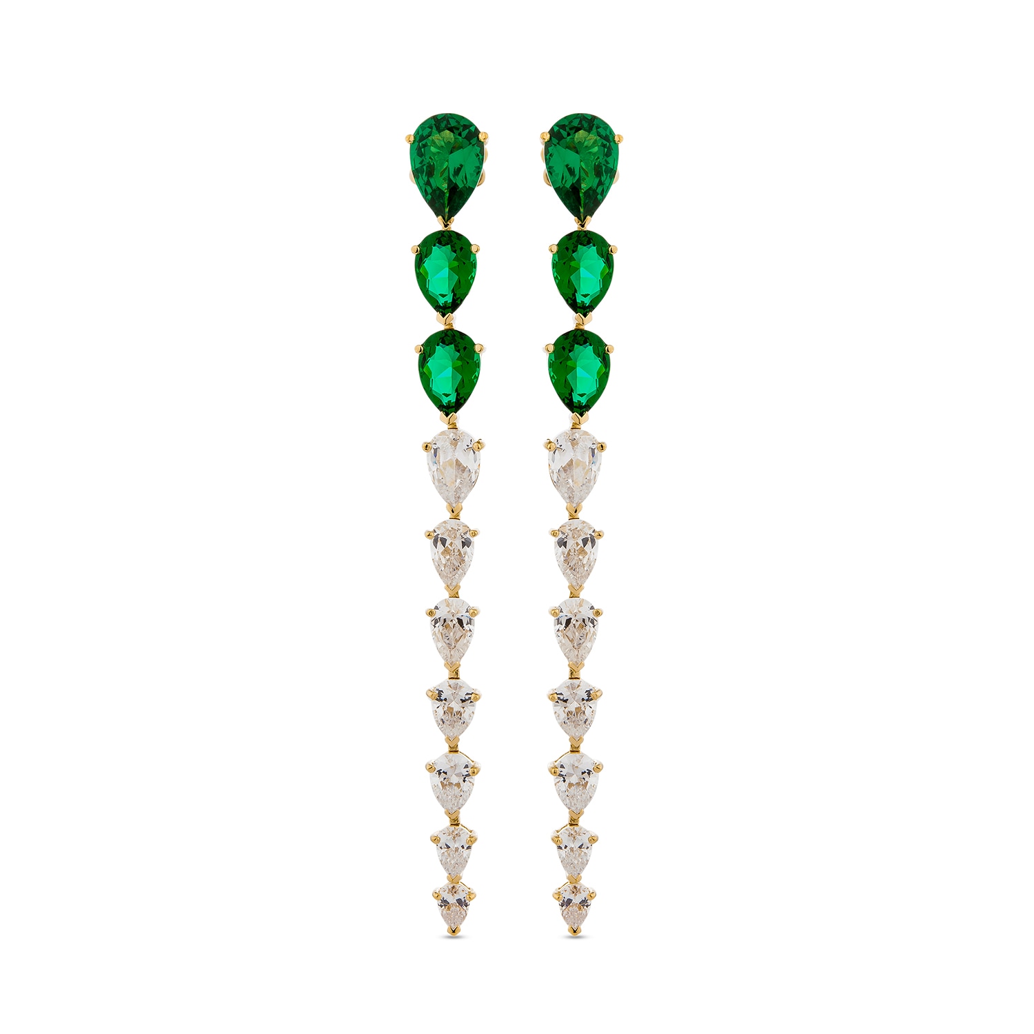 Women’s Green / Gold Pure Drop Earrings With Man Made Emerald & White Diamonds In Gold Sally Skoufis