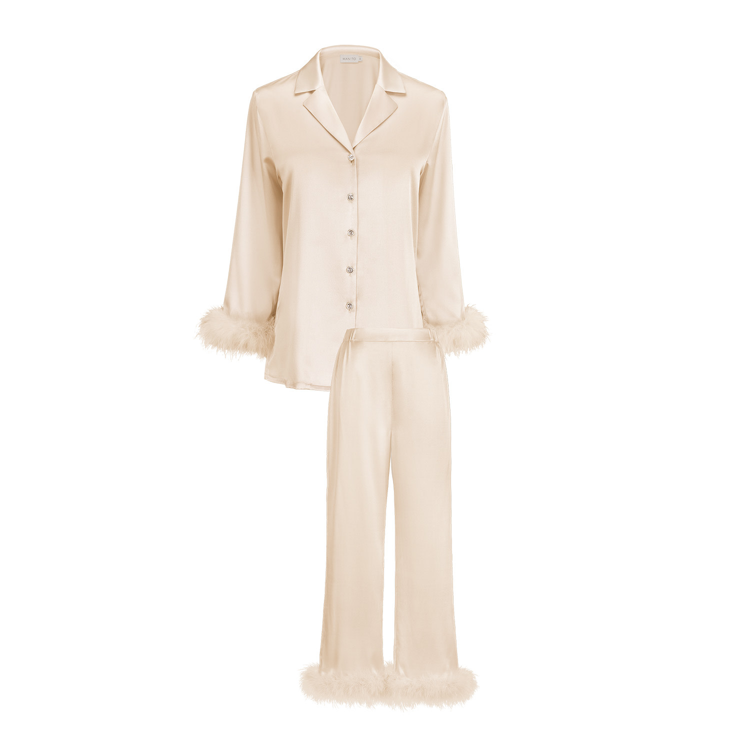 Manito Women's Diva Feather Trimmed Pajama Set - Golden Desert In Gold