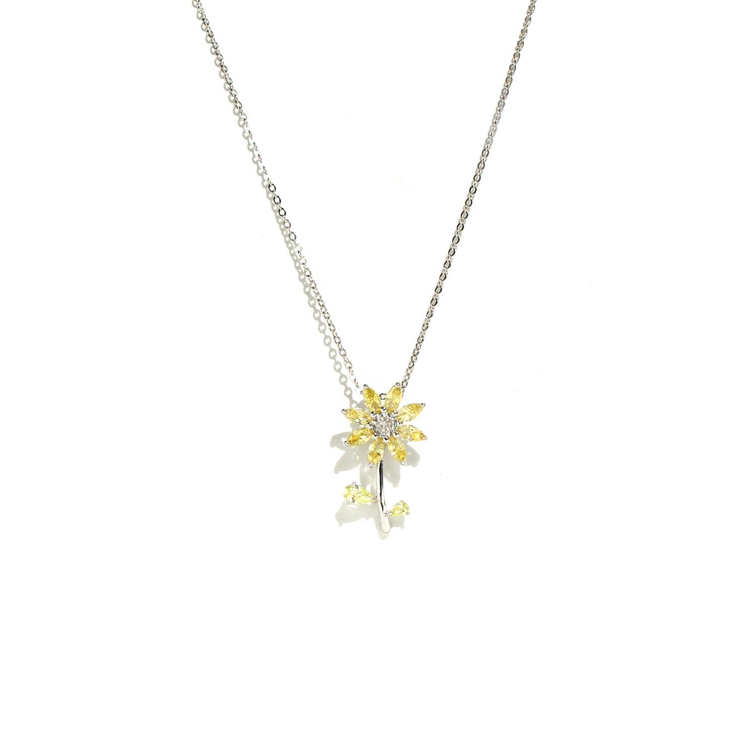 I'mmany London Women's Yellow / Orange Garden Tales Crystal Daisy Sterling Silver Pendant Necklace, Mellow Yellow