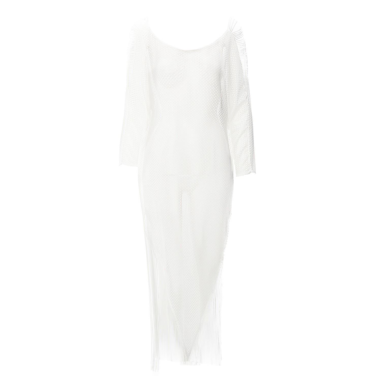 Bluzat Women's White Kaftan Dress With Fringing In White