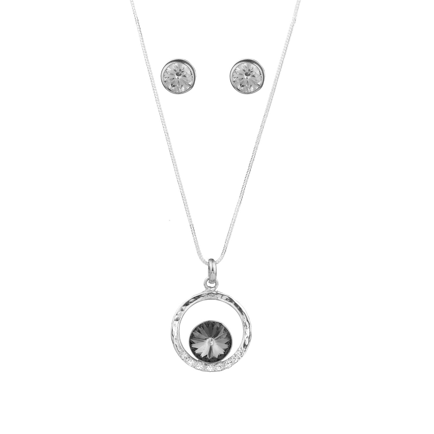 Chiarella Women's Black / Silver Radiante Black Circle Set: Necklace + Earrings In Multi