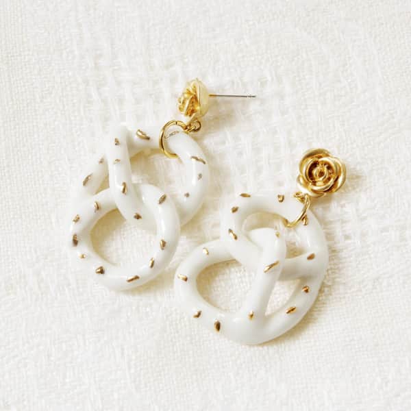 Poporcelain Golden Rose & Salted Porcelain Pretzel Earrings