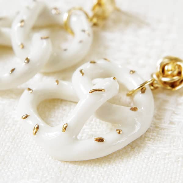 Poporcelain Golden Rose & Salted Porcelain Pretzel Earrings